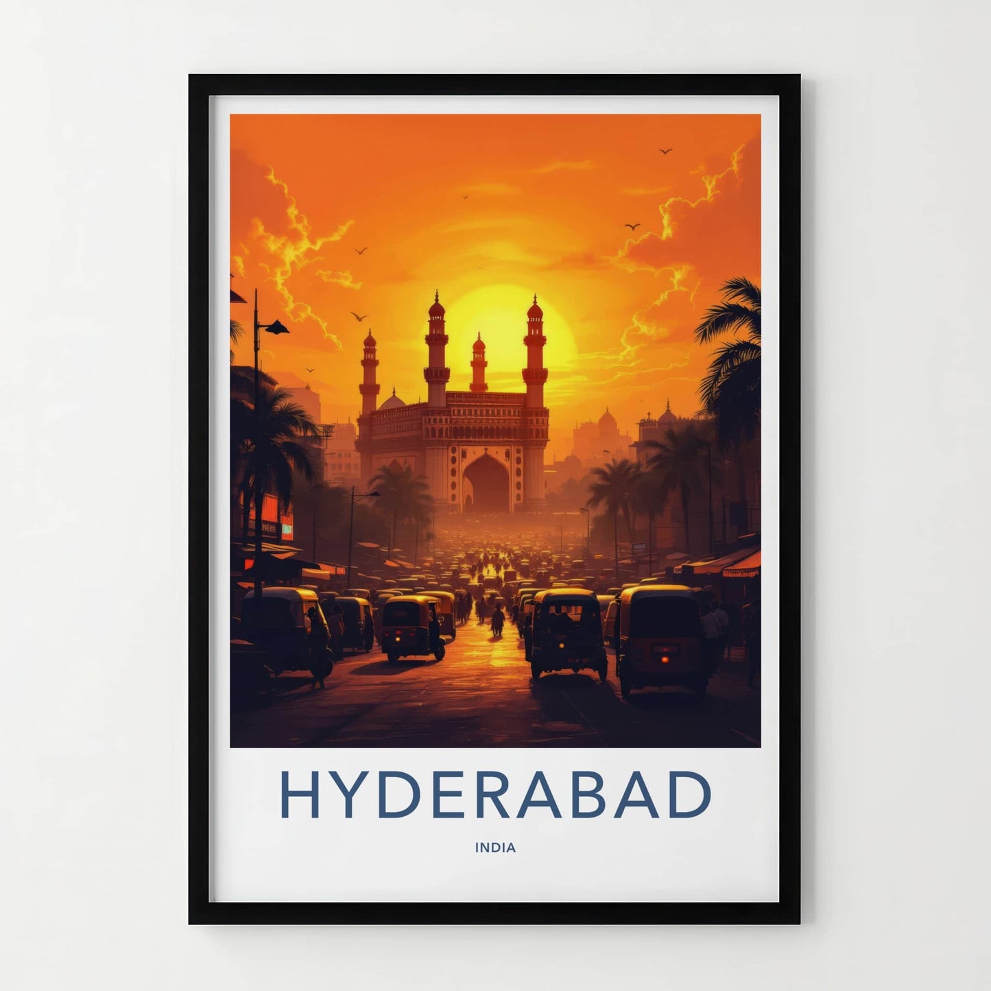 Hyderabad Poster - India Travel Art - Charminar Telangana Sunset Wall Decor