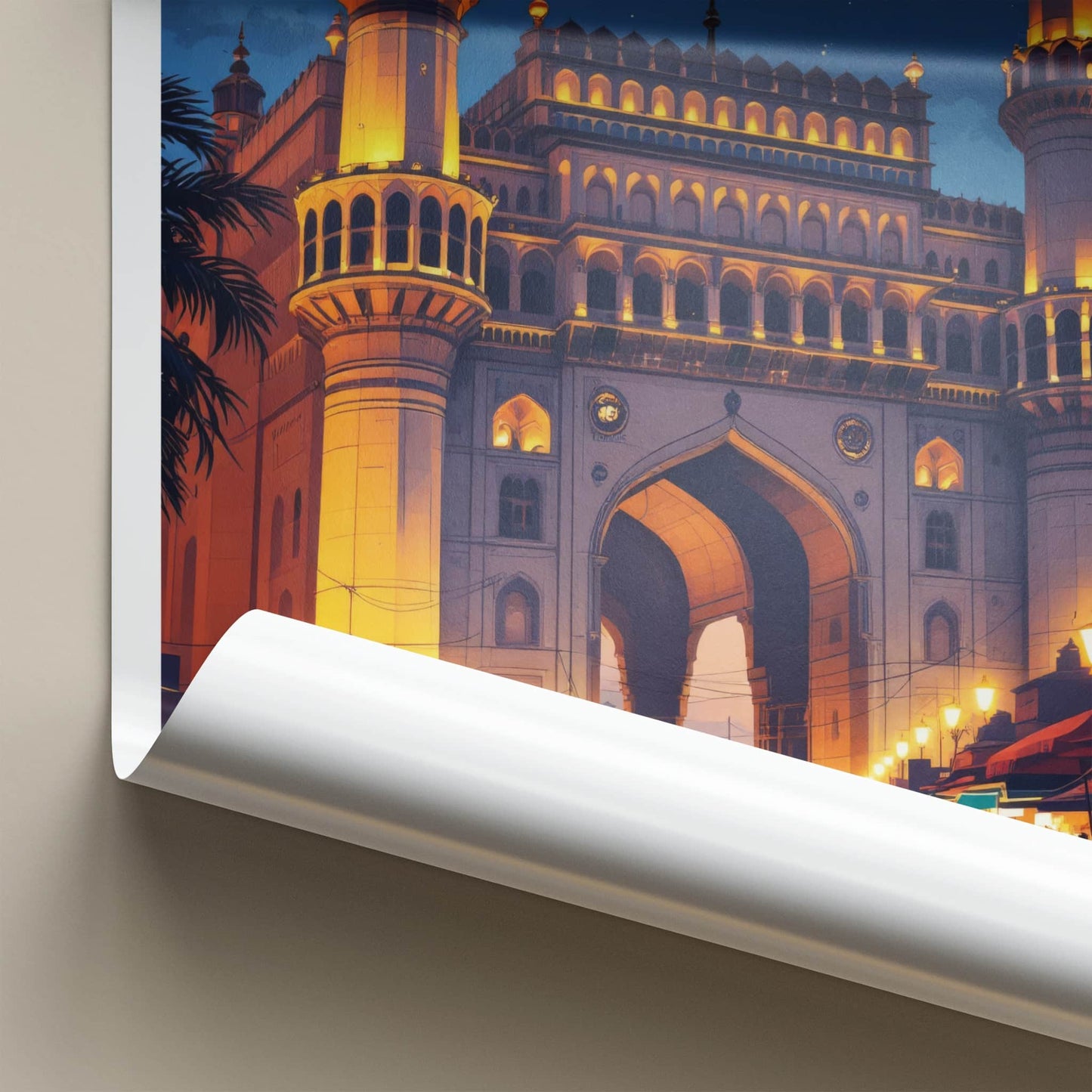 Hyderabad Poster - India Travel Art - Telangana Charminar Night Home Decor