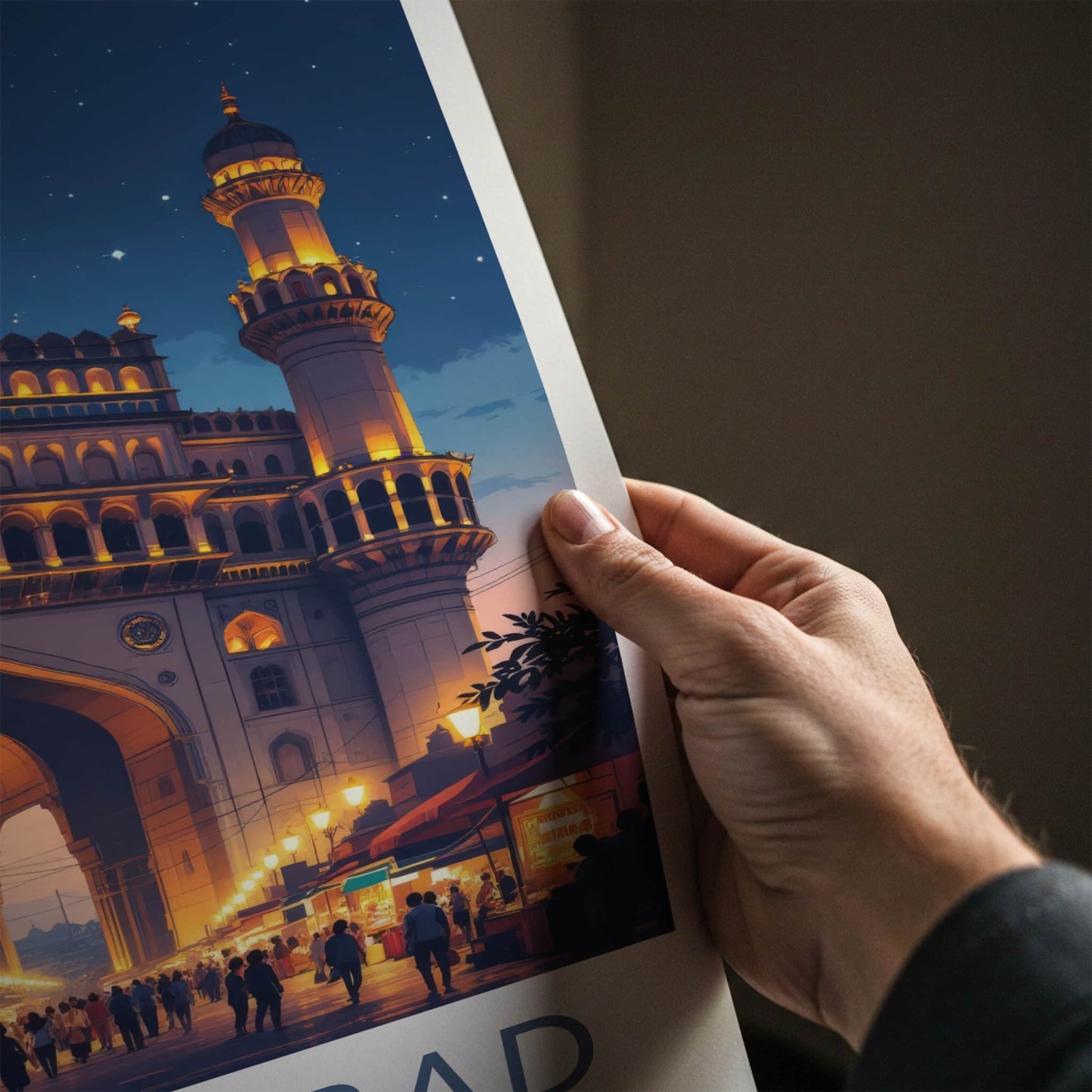 Hyderabad Poster - India Travel Art - Telangana Charminar Night Home Decor