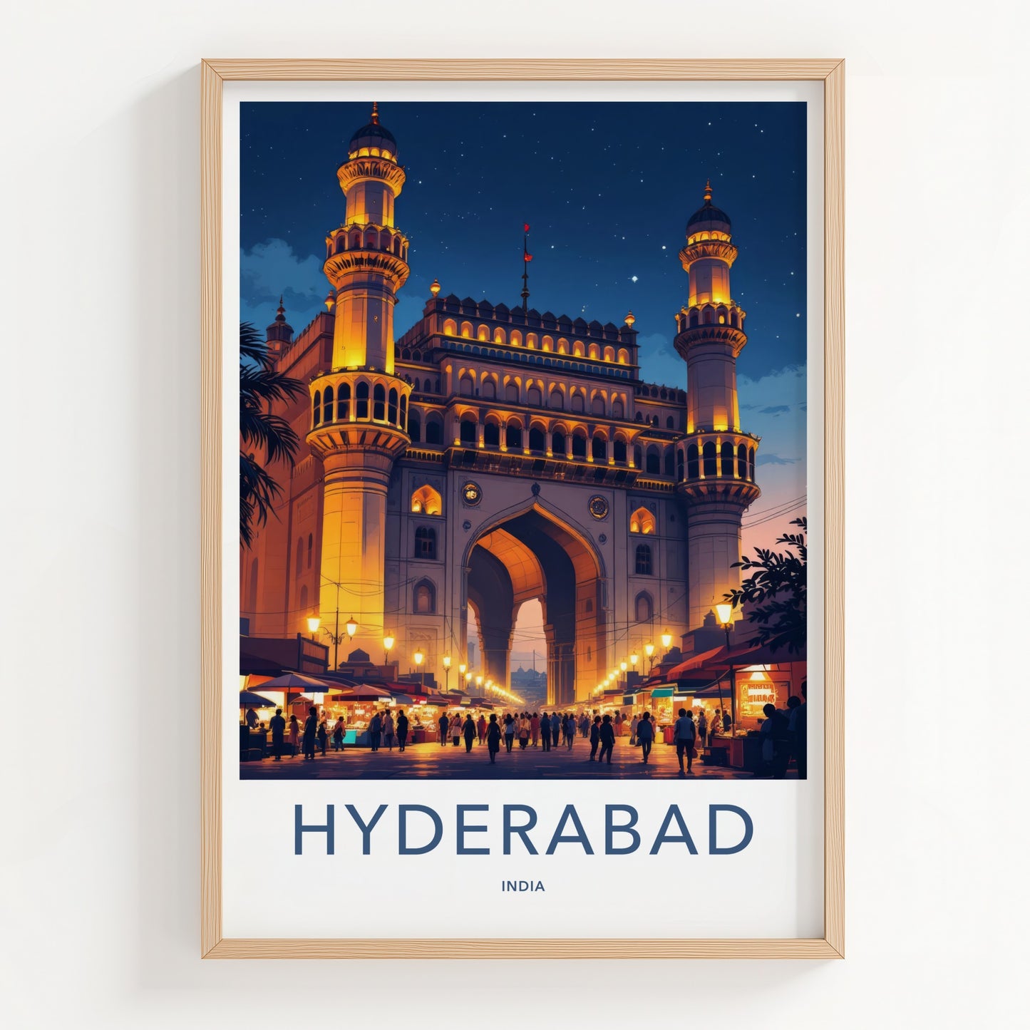 Hyderabad Poster - India Travel Art - Telangana Charminar Night Home Decor