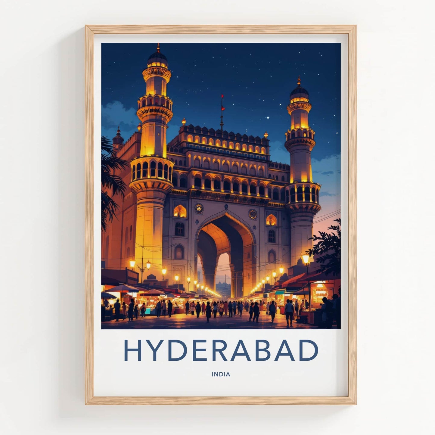 Hyderabad Poster - India Travel Art - Telangana Charminar Night Home Decor