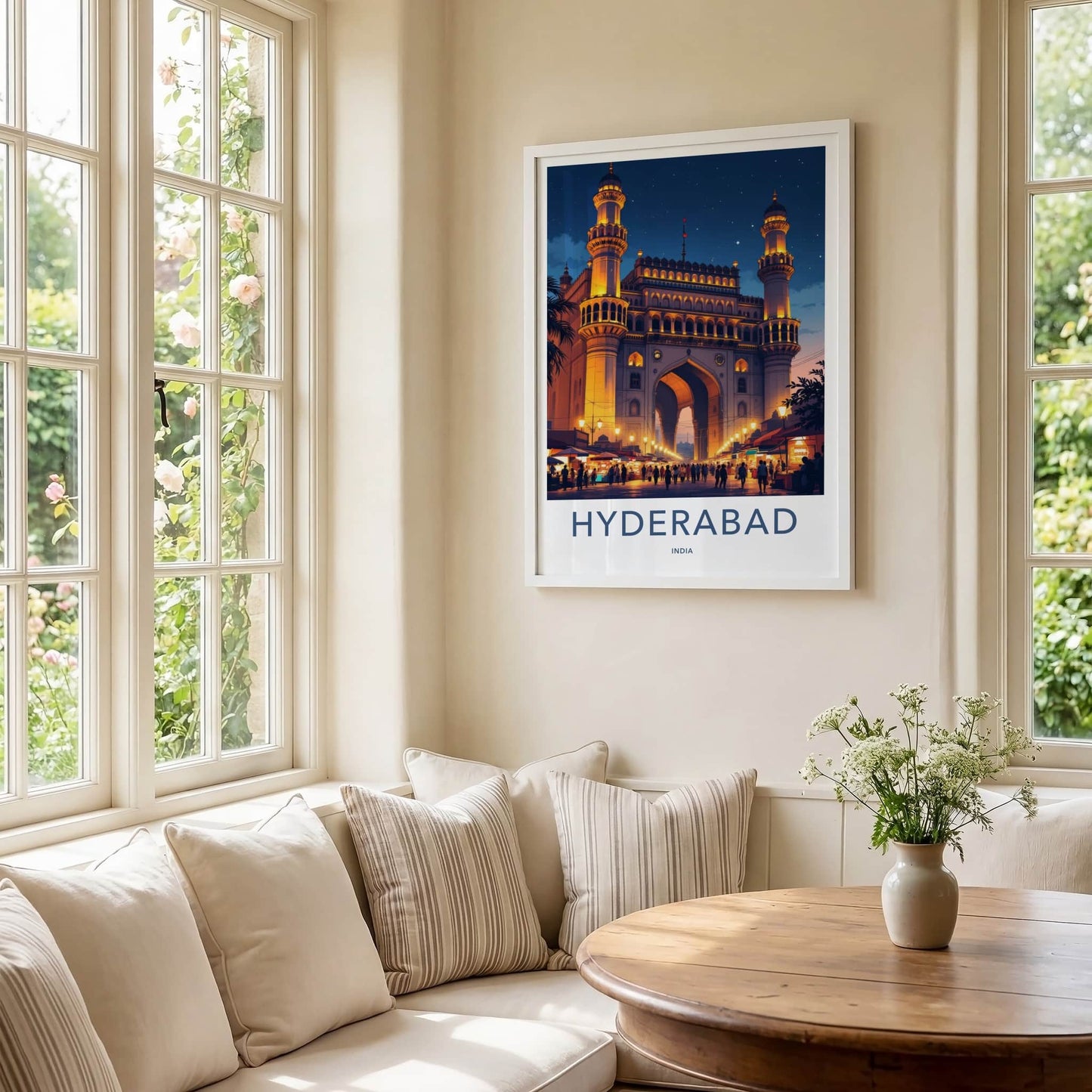 Hyderabad Poster - India Travel Art - Telangana Charminar Night Home Decor