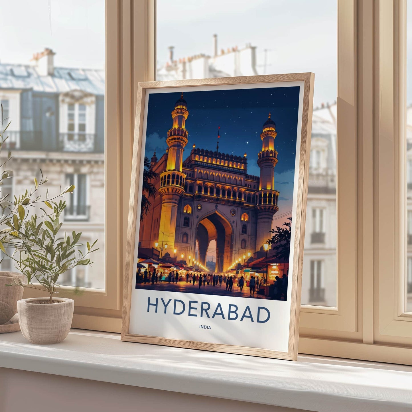 Hyderabad Poster - India Travel Art - Telangana Charminar Night Home Decor