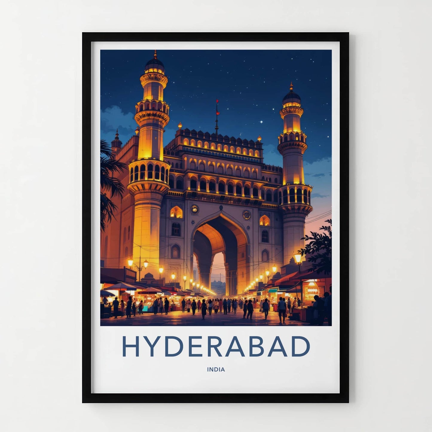 Hyderabad Poster - India Travel Art - Telangana Charminar Night Home Decor