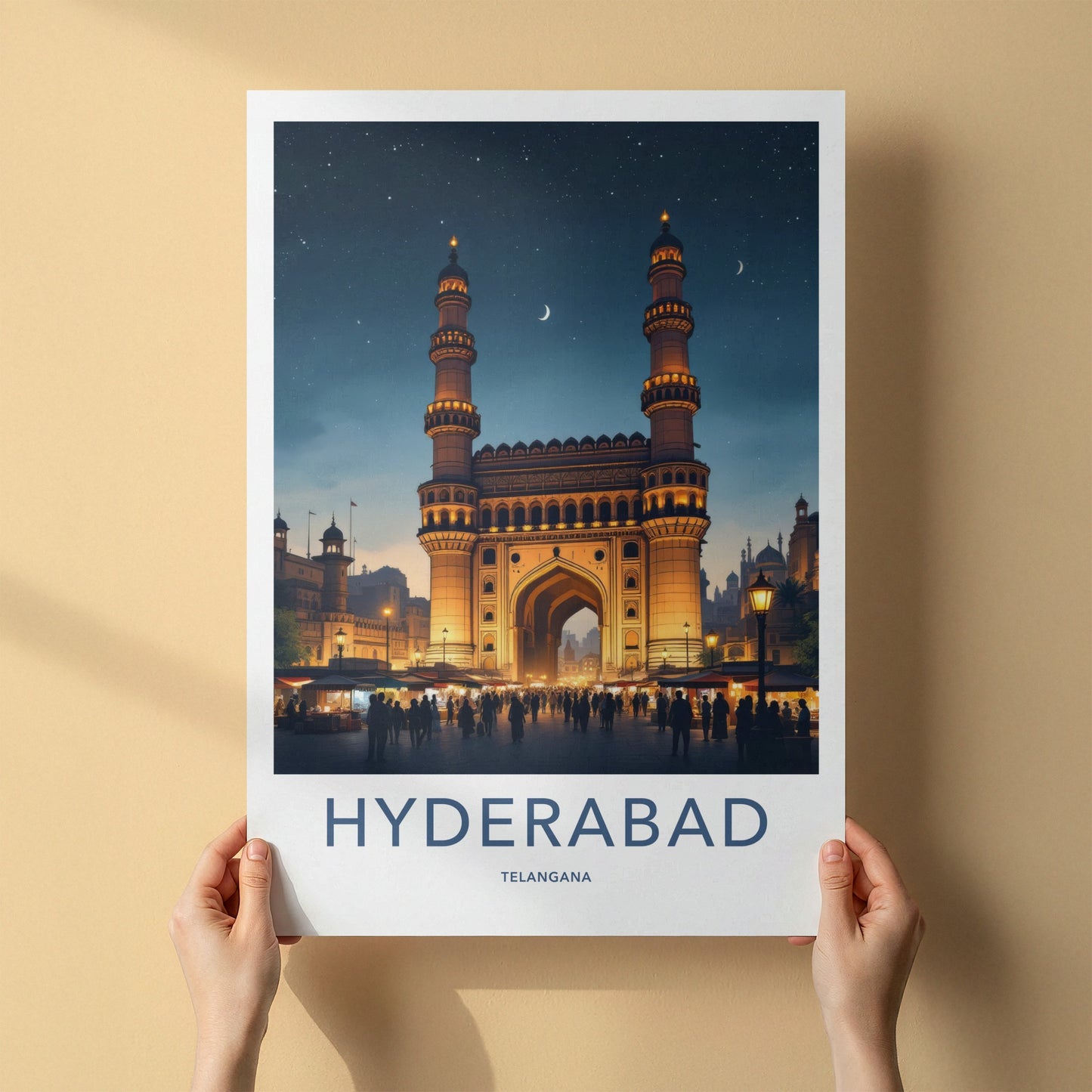 Hyderabad Poster - India Travel Art - Telangana Charminar Night Home Decor 2