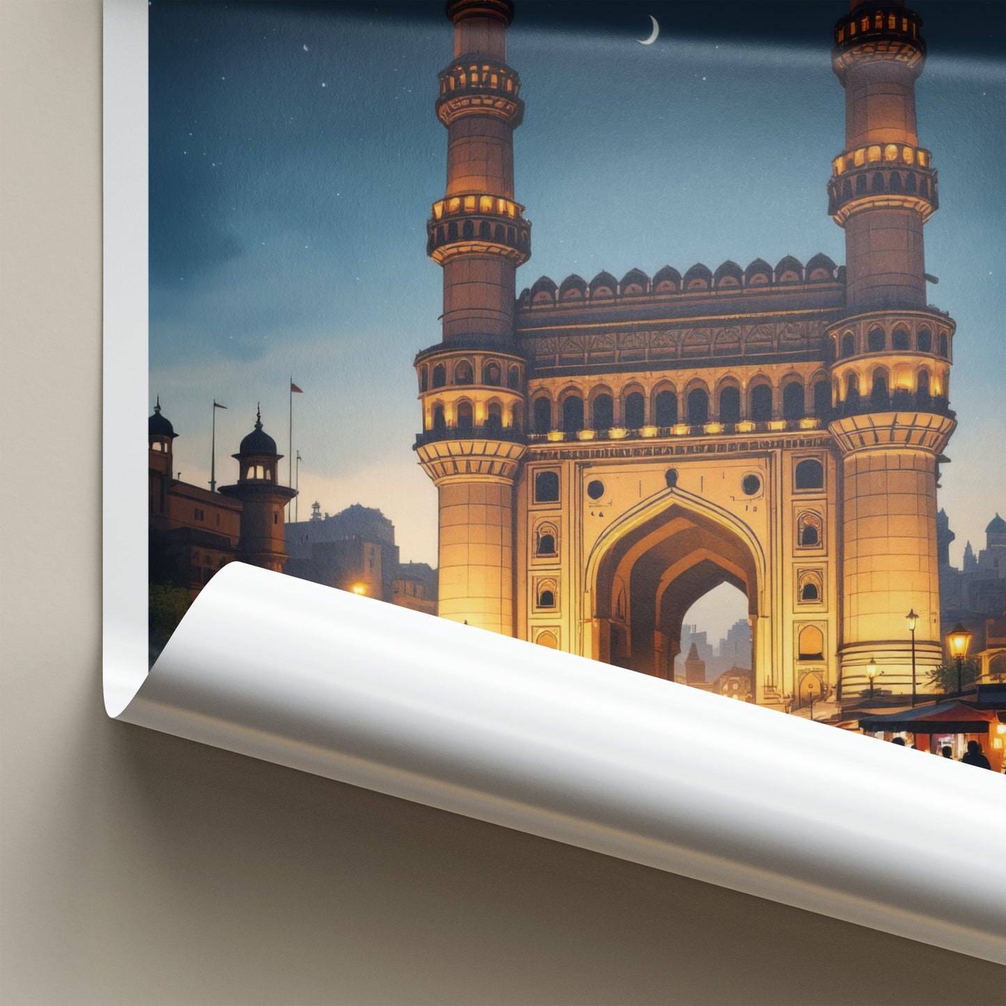 Hyderabad Poster - India Travel Art - Telangana Charminar Night Home Decor 2