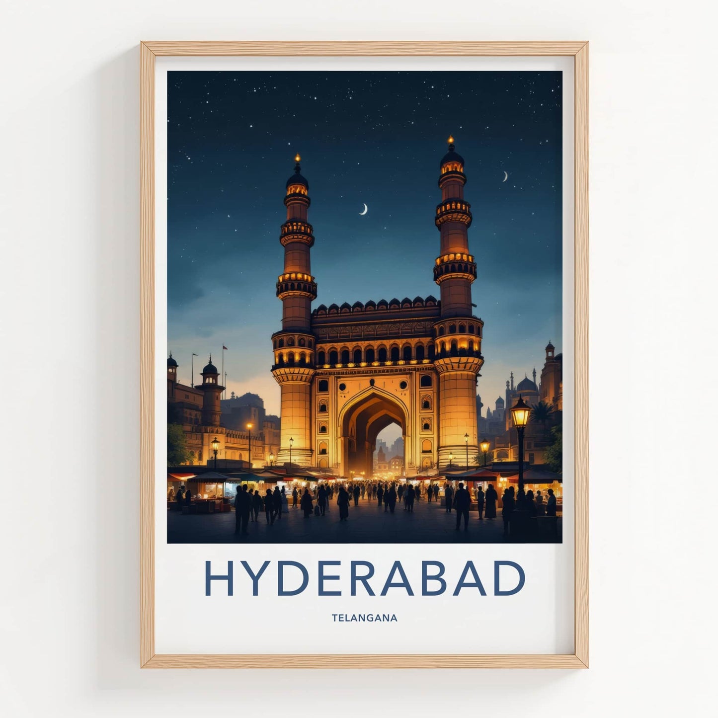 Hyderabad Poster - India Travel Art - Telangana Charminar Night Home Decor 2