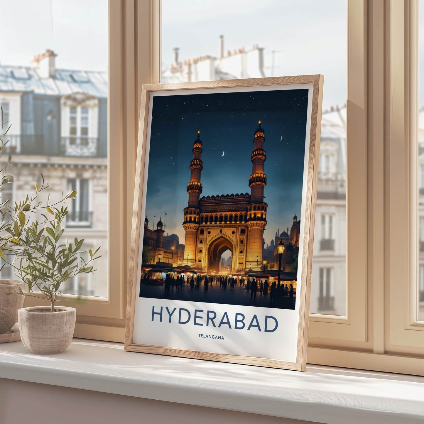 Hyderabad Poster - India Travel Art - Telangana Charminar Night Home Decor 2
