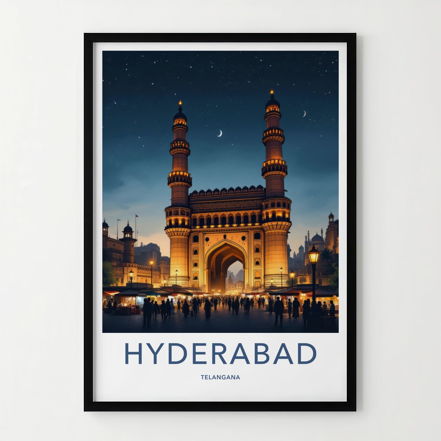 Hyderabad Poster - India Travel Art - Telangana Charminar Night Home Decor 2