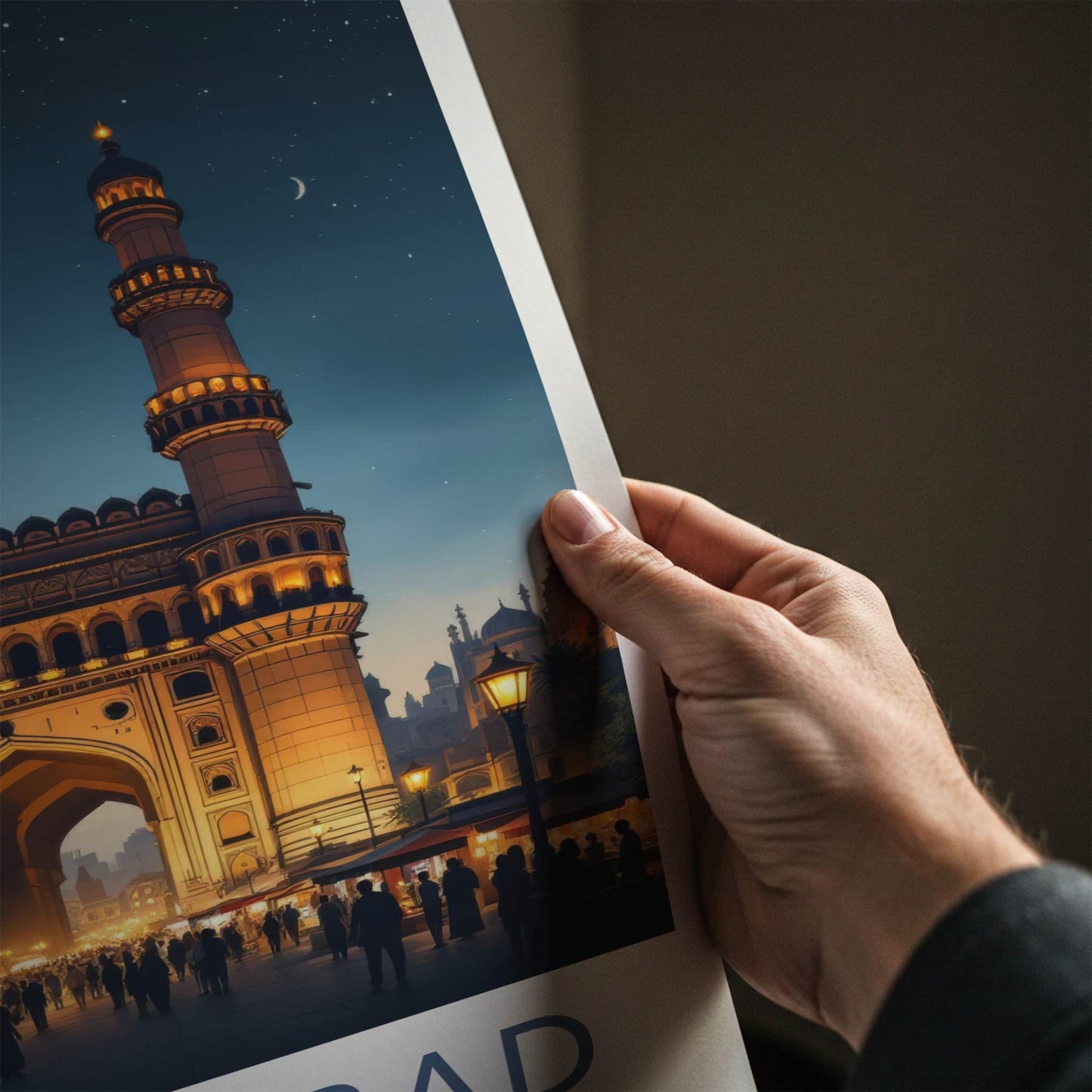Hyderabad Poster - India Travel Art - Telangana Charminar Night Home Decor 2