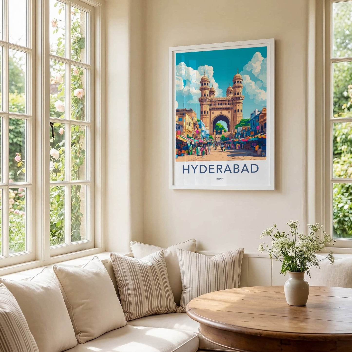 Hyderabad Poster - India Travel Art - Telangana Charminar Street Market Home Decor