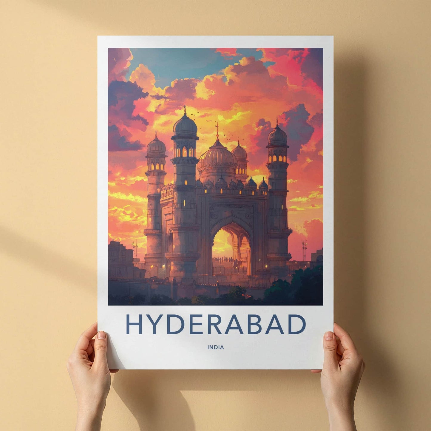 Hyderabad Poster - India Travel Art - Telangana Dramatic Sky Mosque Home Decor