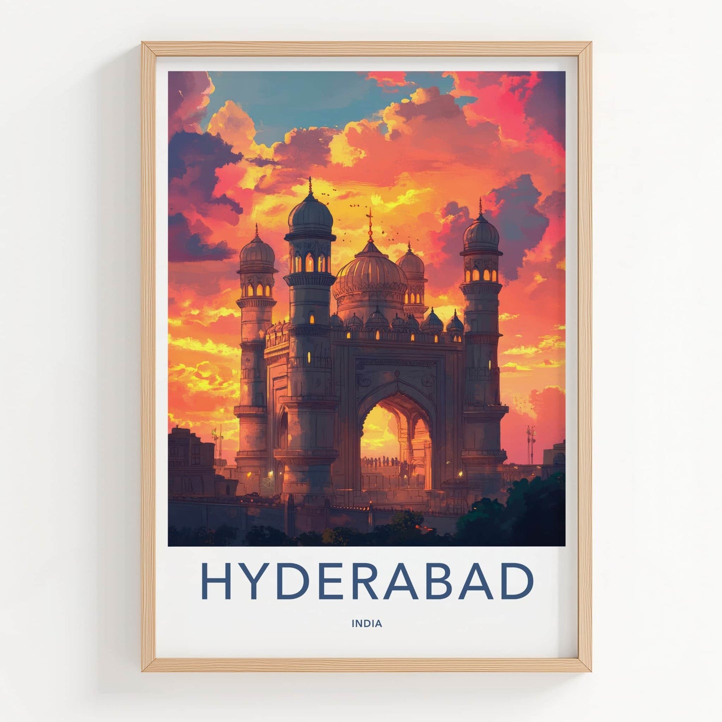 Hyderabad Poster - India Travel Art - Telangana Dramatic Sky Mosque Home Decor