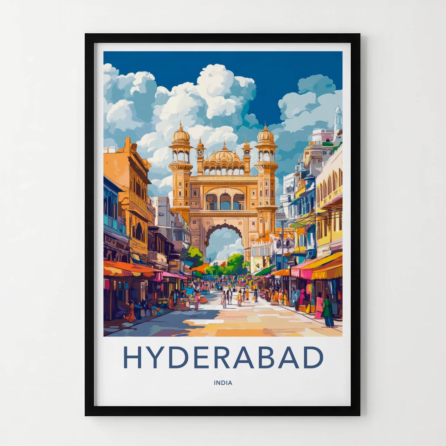 Hyderabad Poster - India Travel Art - Telangana Golden Archway Market Wall Decor