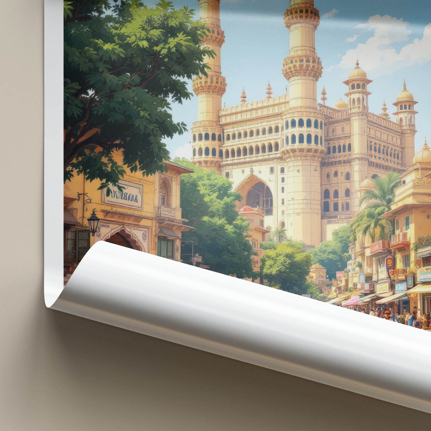 Hyderabad Poster - India Travel Art - Telangana Minaret Market Home Decor