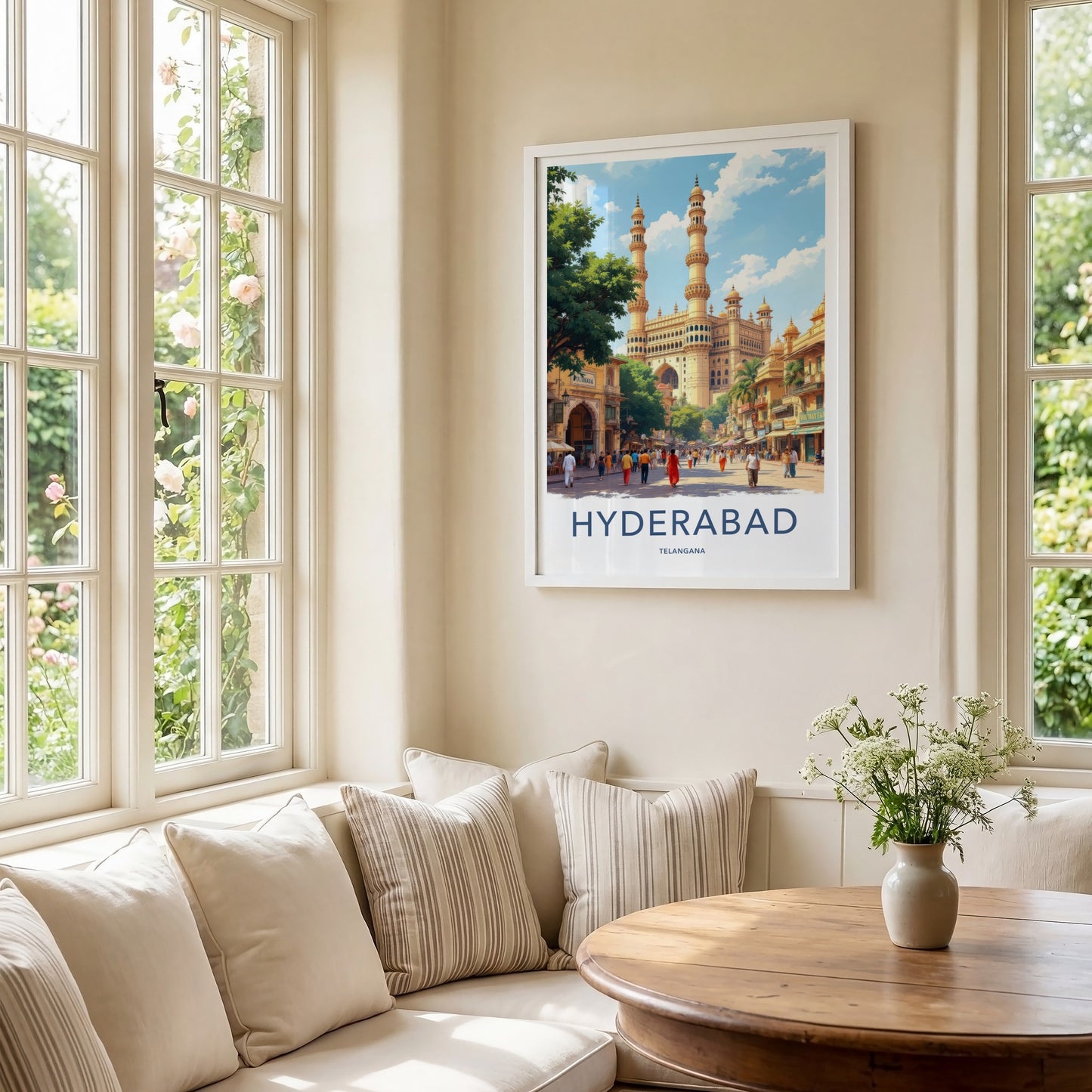 Hyderabad Poster - India Travel Art - Telangana Minaret Market Home Decor