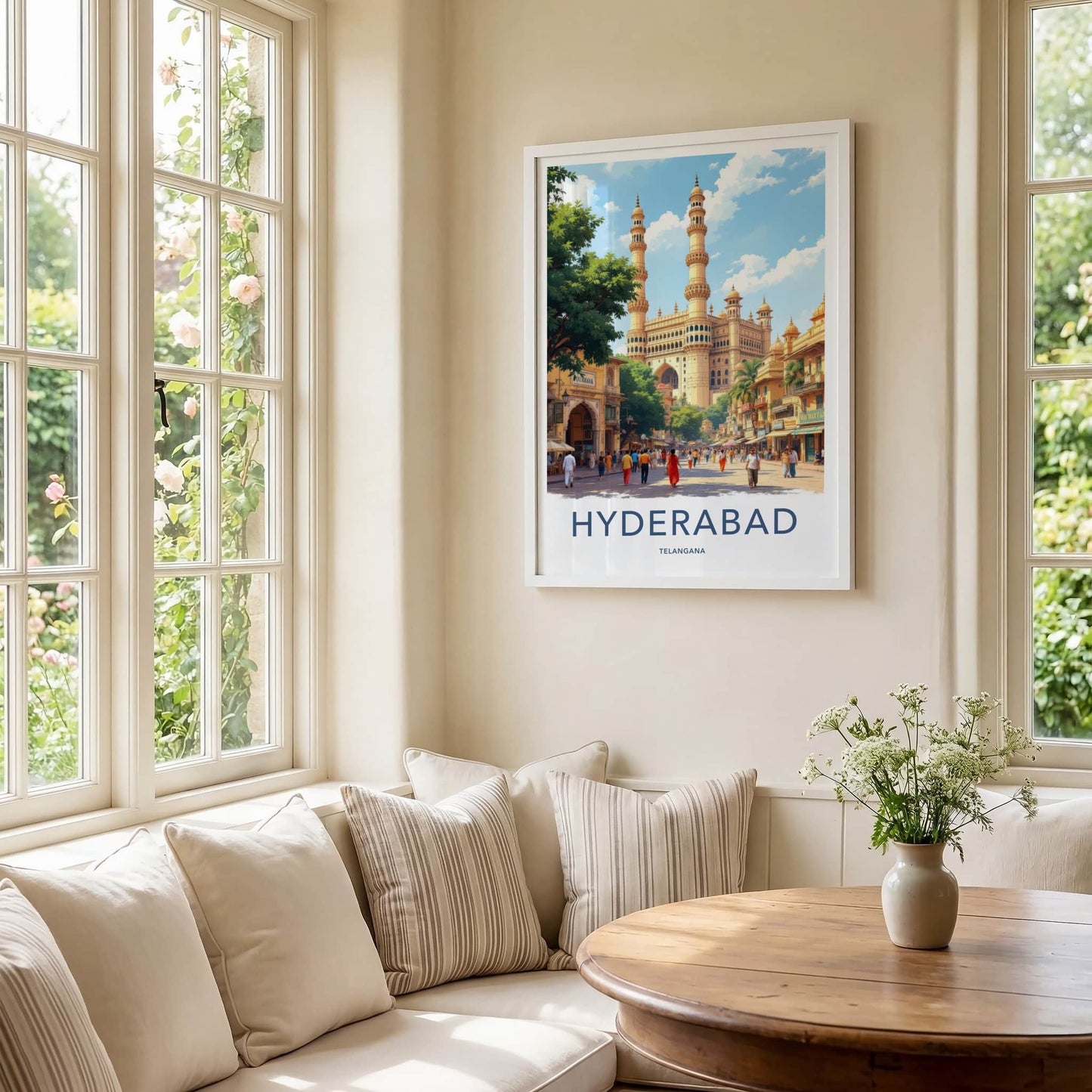Hyderabad Poster - India Travel Art - Telangana Minaret Market Home Decor