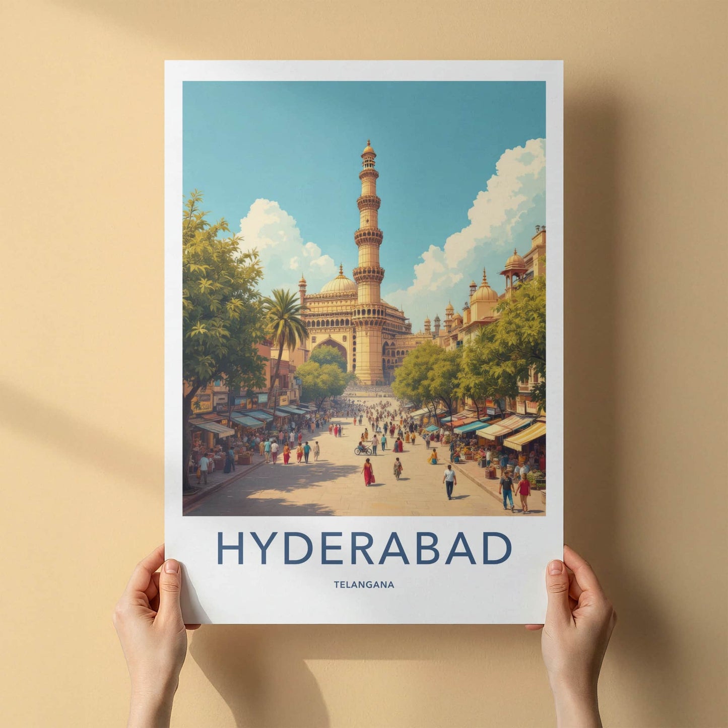 Hyderabad Poster - India Travel Print - Telangana Charminar Street Home Decor