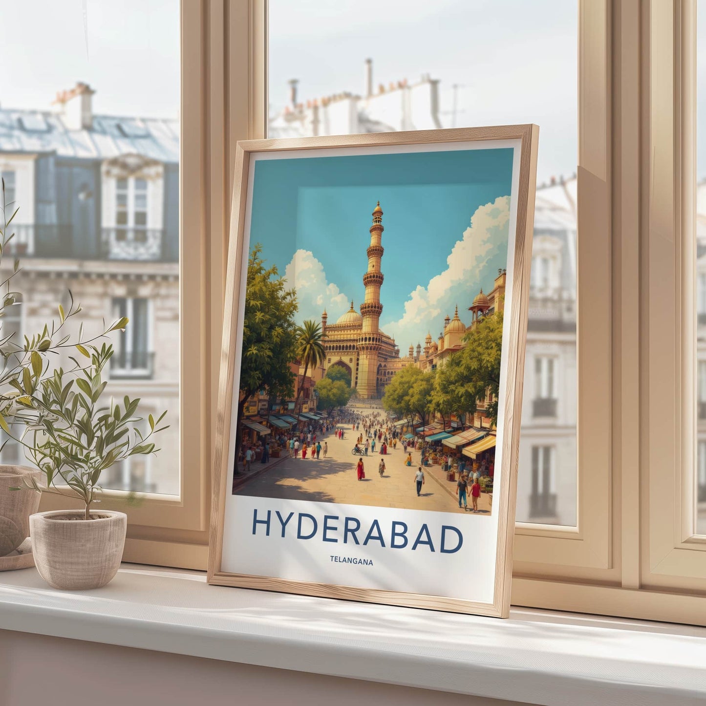 Hyderabad Poster - India Travel Print - Telangana Charminar Street Home Decor