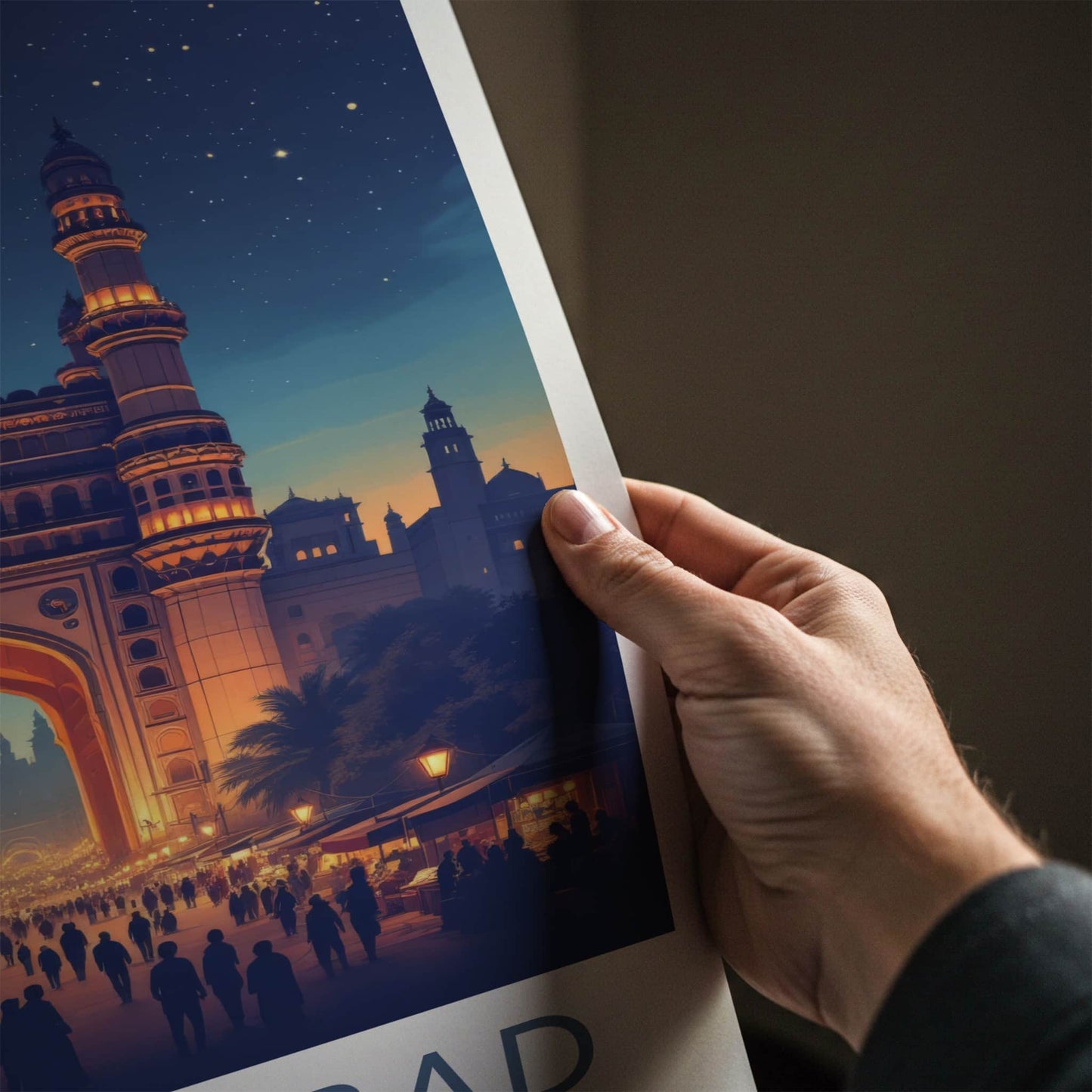 Hyderabad Poster - India Wall Art - Telangana Charminar Full Moon Home Decor