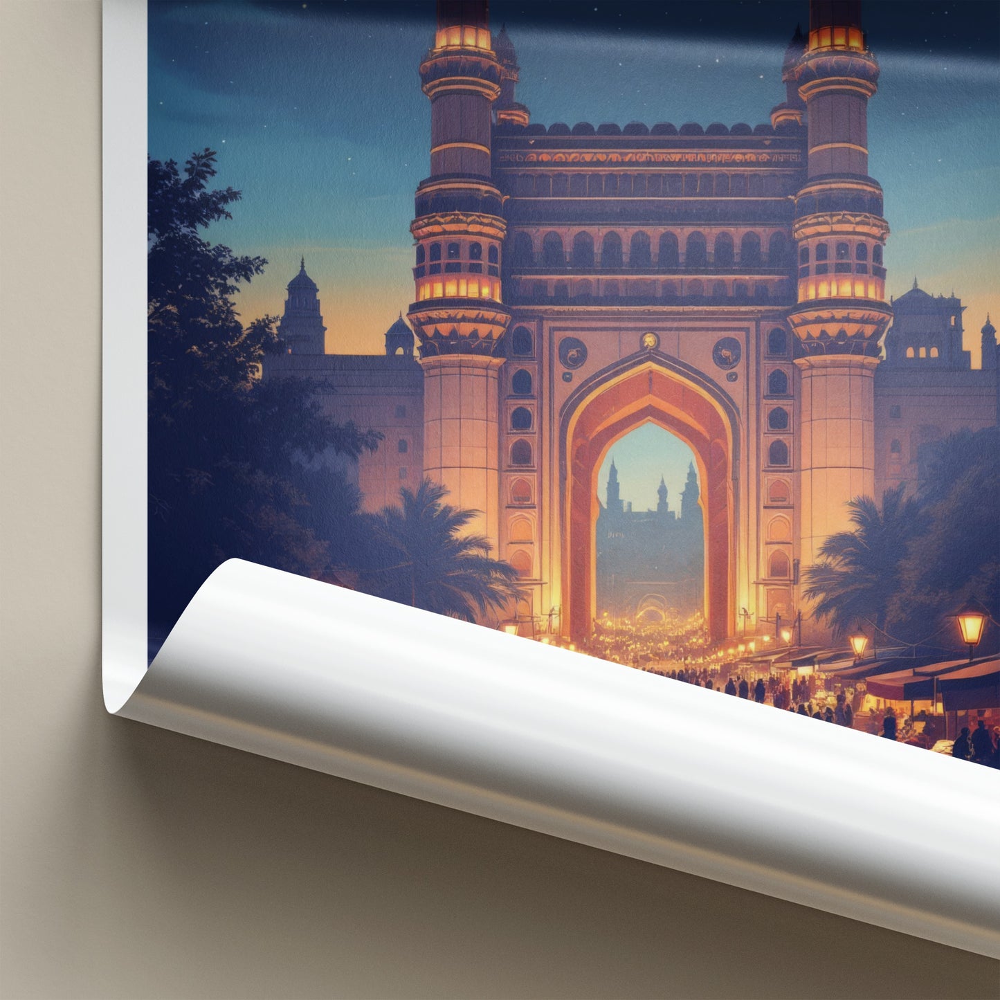 Hyderabad Poster - India Wall Art - Telangana Charminar Full Moon Home Decor