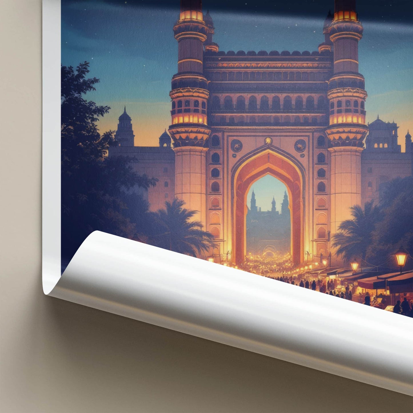 Hyderabad Poster - India Wall Art - Telangana Charminar Full Moon Home Decor