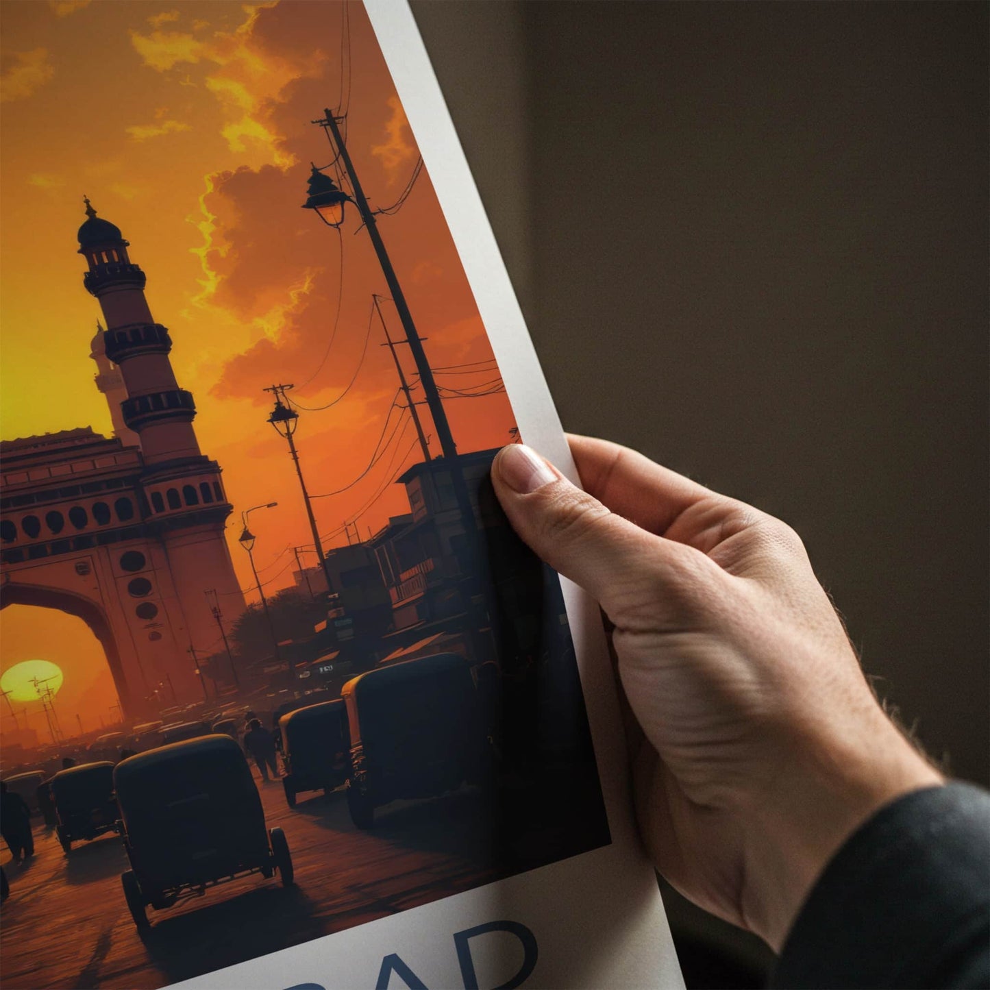 Hyderabad Poster - India Wall Art - Telangana Charminar Sunset Home Decor