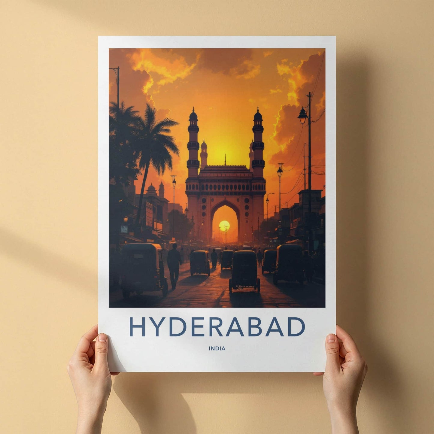 Hyderabad Poster - India Wall Art - Telangana Charminar Sunset Home Decor