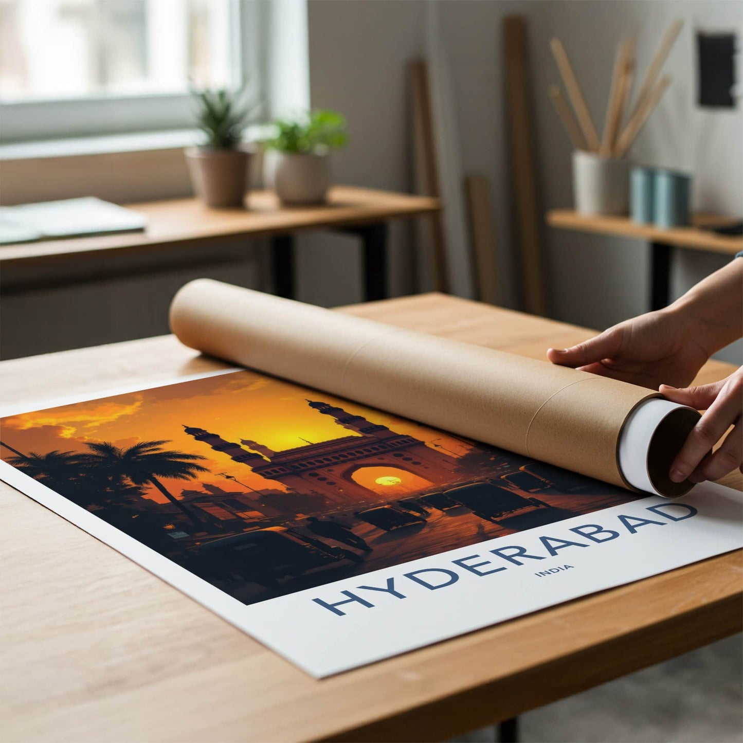 Hyderabad Poster - India Wall Art - Telangana Charminar Sunset Home Decor