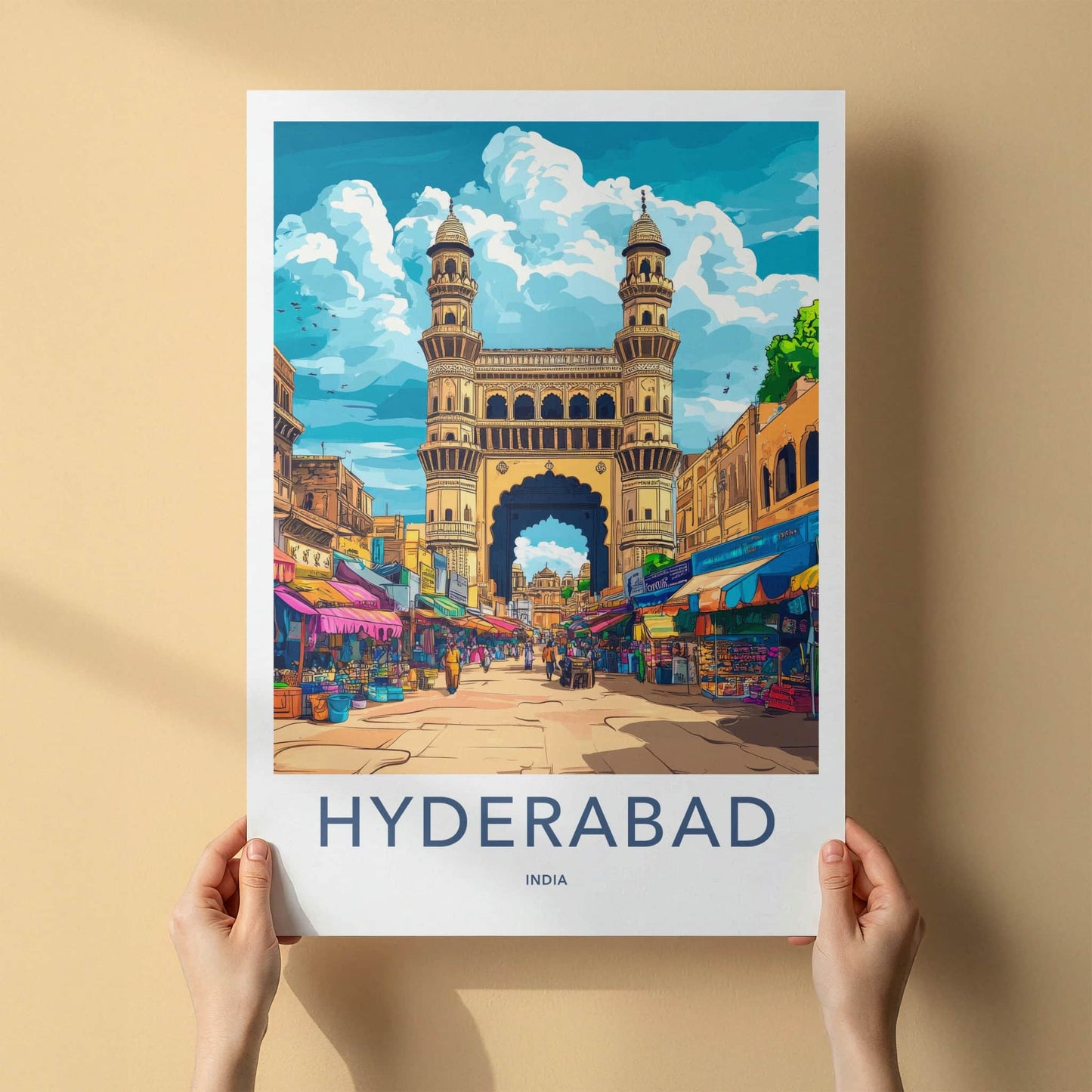 Hyderabad Poster - India Wall Art - Telangana Historic Market Archway Gift