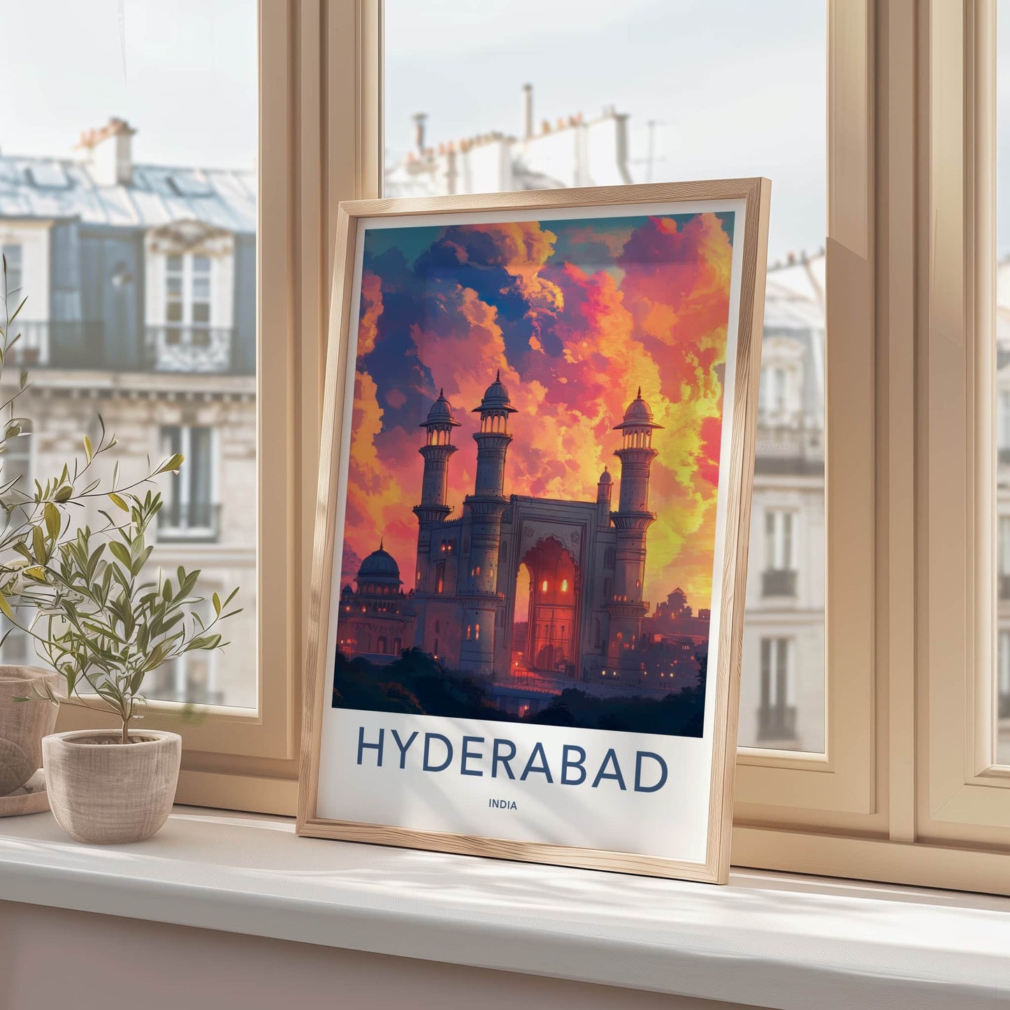 Hyderabad Poster - India Wall Art - Telangana Palace Gate Sunset Gift