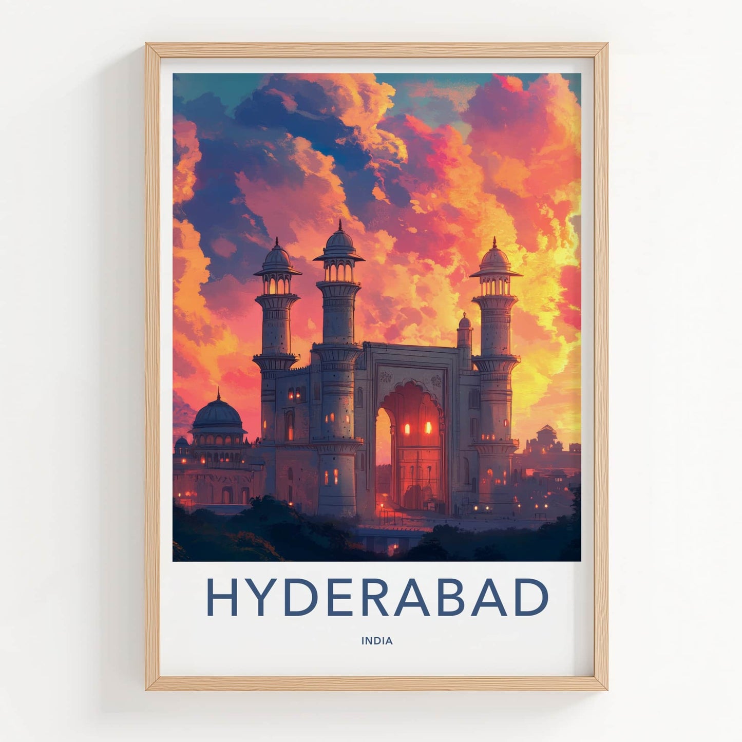 Hyderabad Poster - India Wall Art - Telangana Palace Gate Sunset Gift