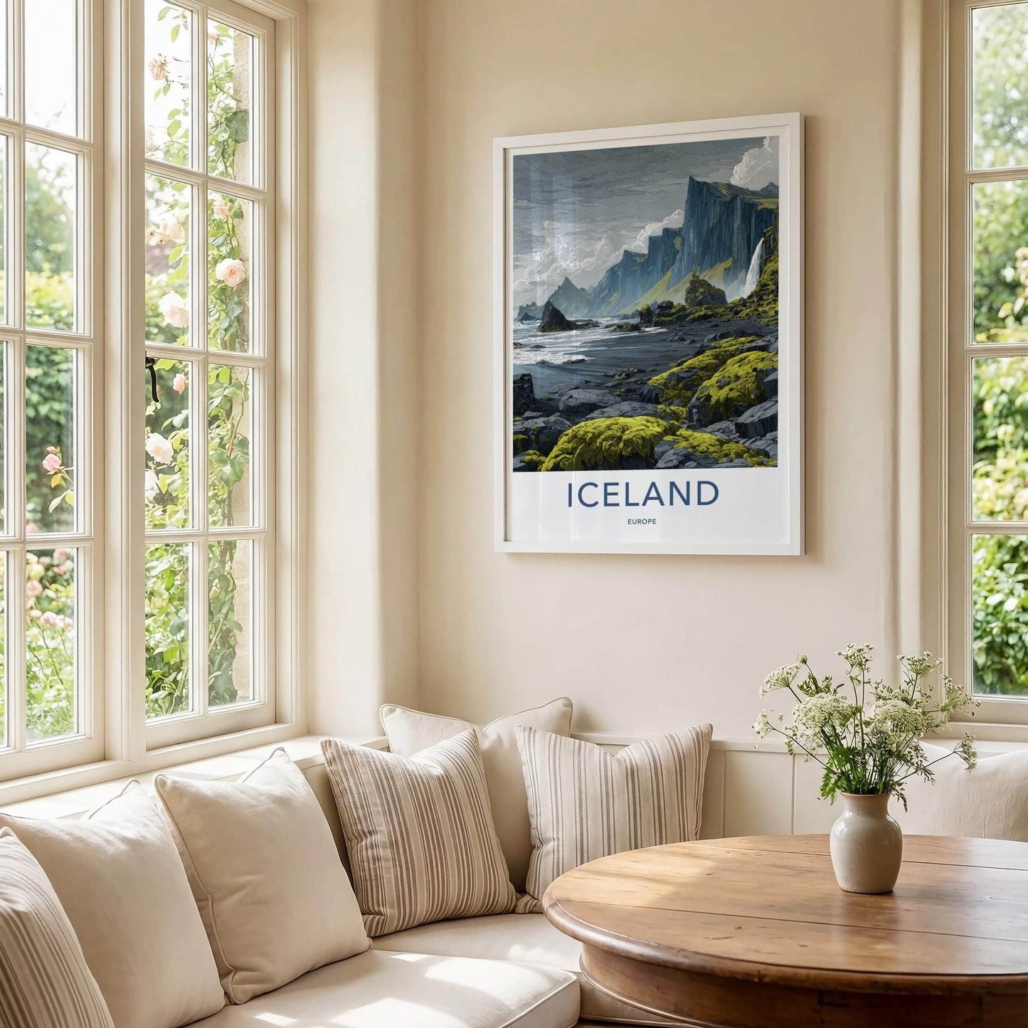 Iceland Poster - Iceland Travel Art - Dramatic Coast Waterfall Home Decor