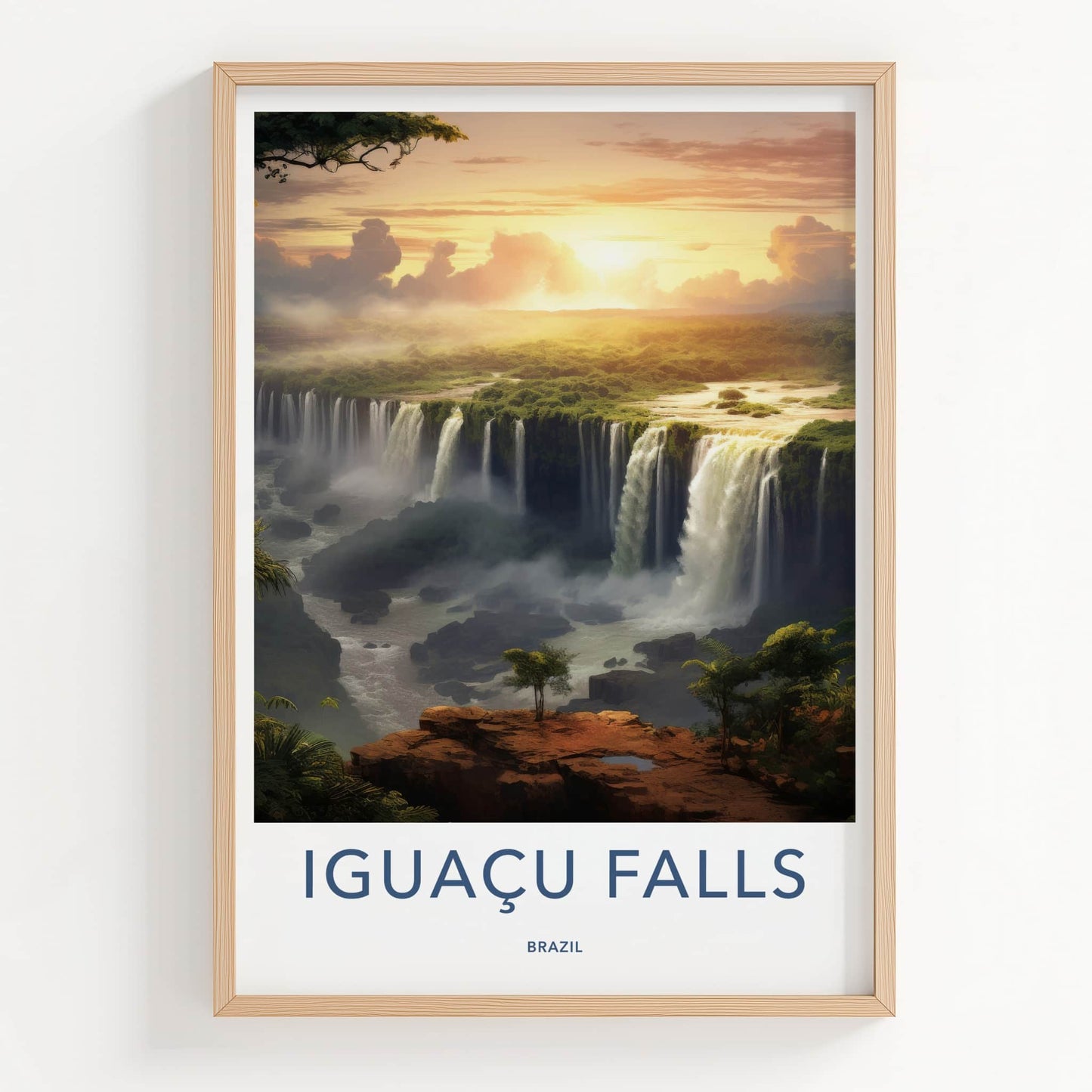 Iguacu Falls Poster - Brazil Travel Art - Golden Falls Landscape Home Decor