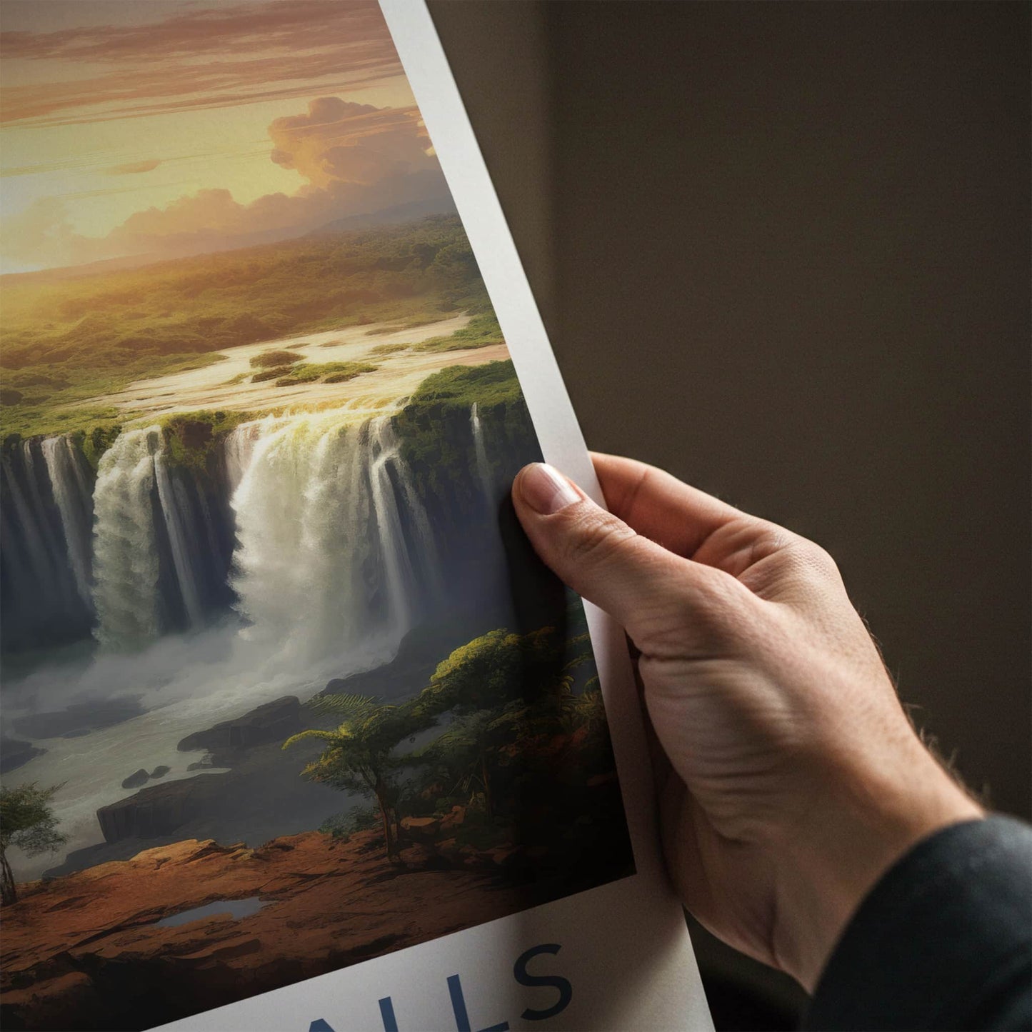 Iguacu Falls Poster - Brazil Travel Art - Golden Falls Landscape Home Decor
