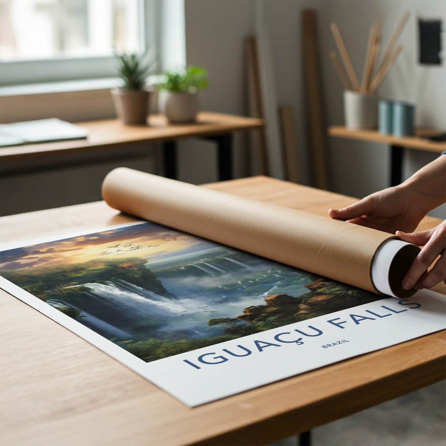 Iguacu Falls Poster - Brazil Travel Art - Lush Falls Panorama Home Decor