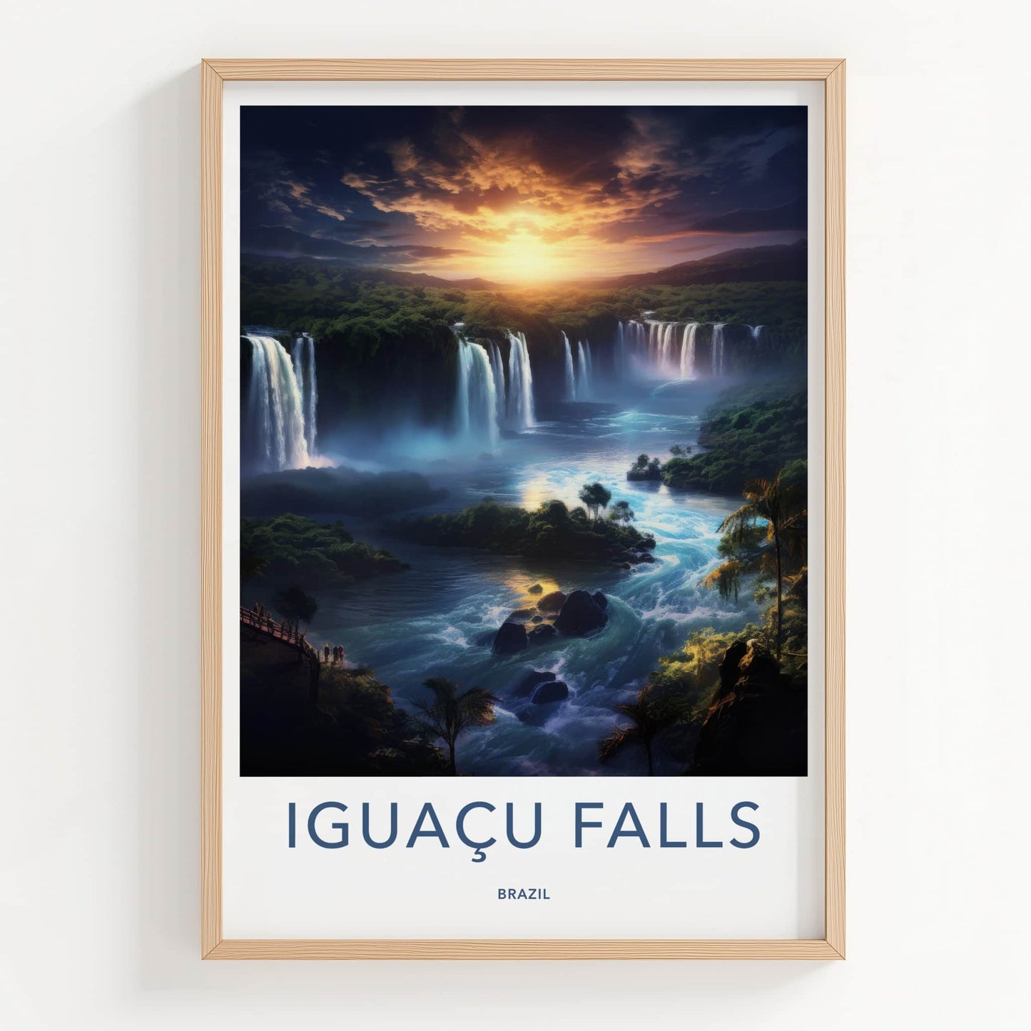 Iguacu Falls Poster - Brazil Travel Art - Majestic River Sunset Home Decor
