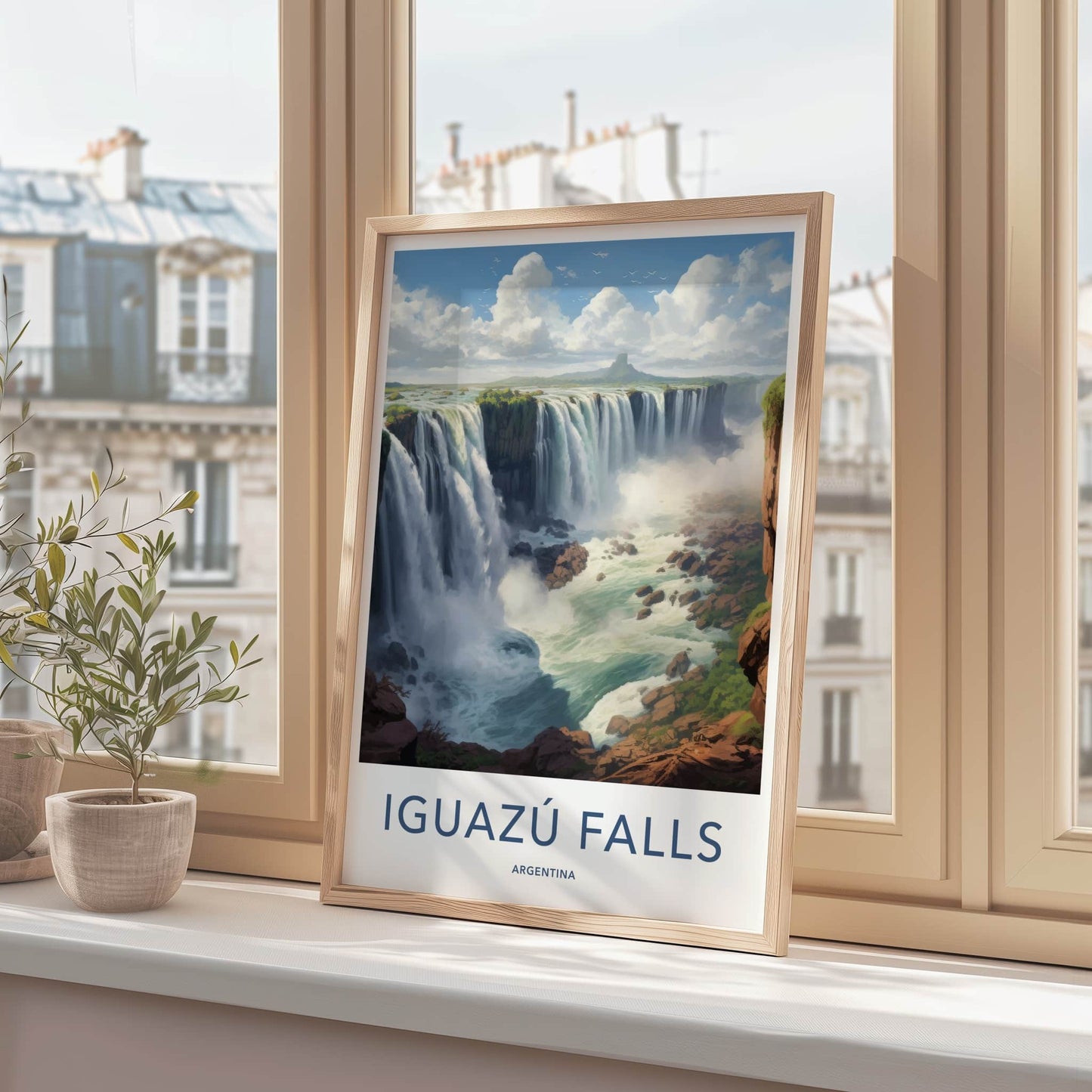 Iguazu Falls Poster - Argentina Travel Art - Cascading Water Green Home Decor