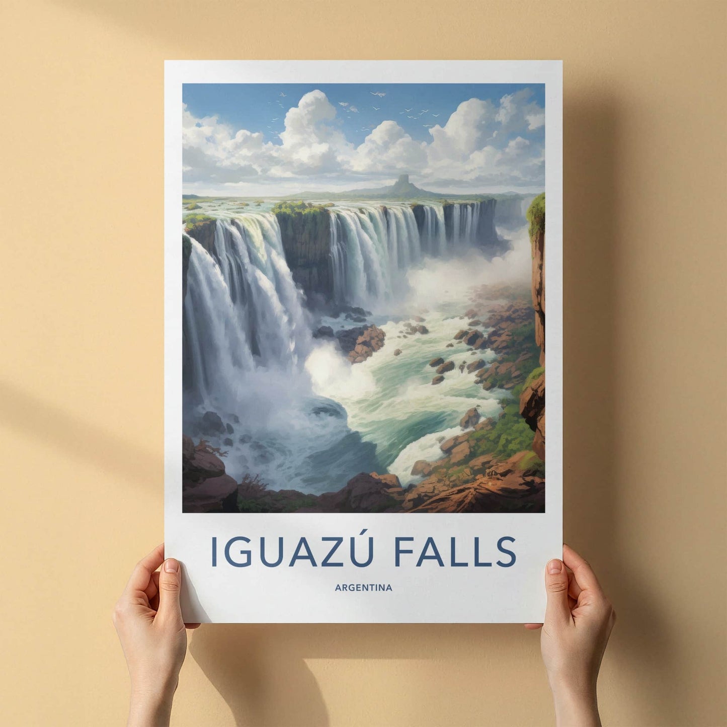 Iguazu Falls Poster - Argentina Travel Art - Cascading Water Green Home Decor