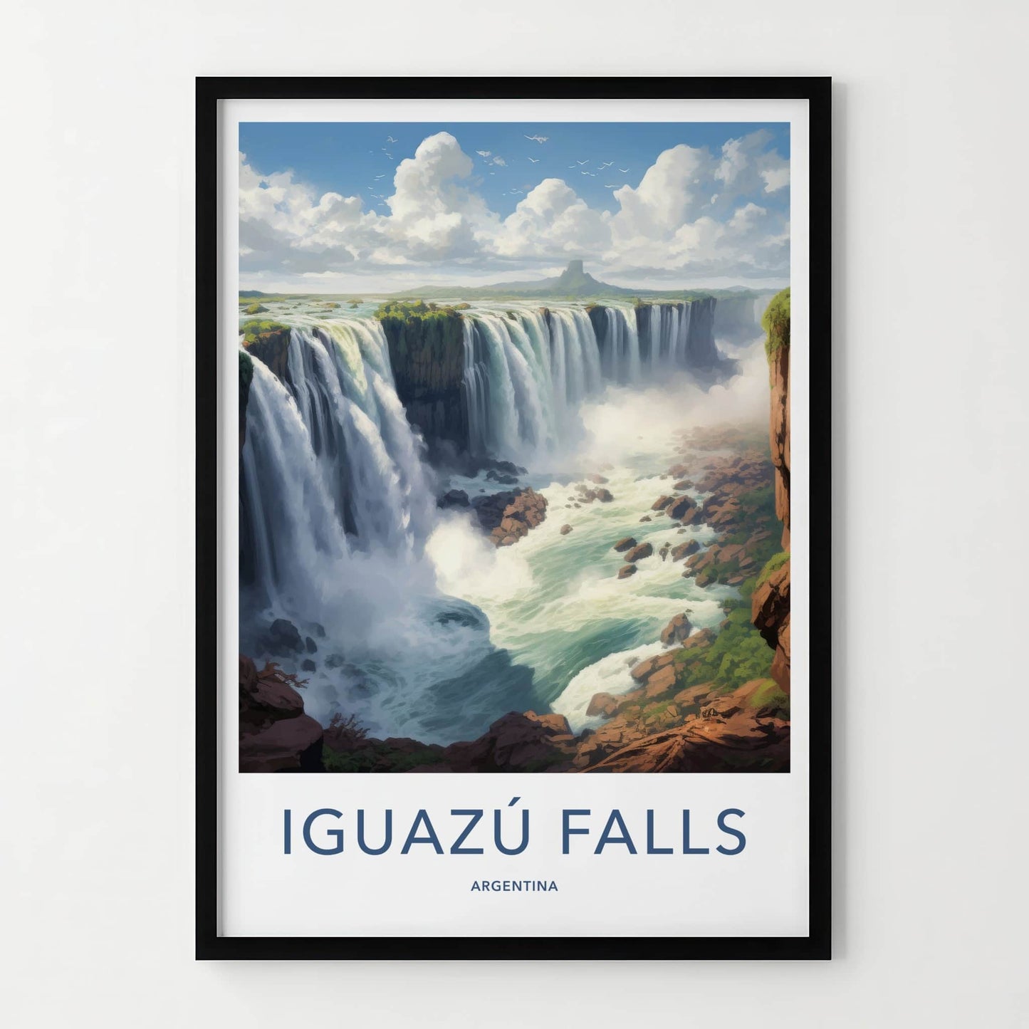 Iguazu Falls Poster - Argentina Travel Art - Cascading Water Green Home Decor