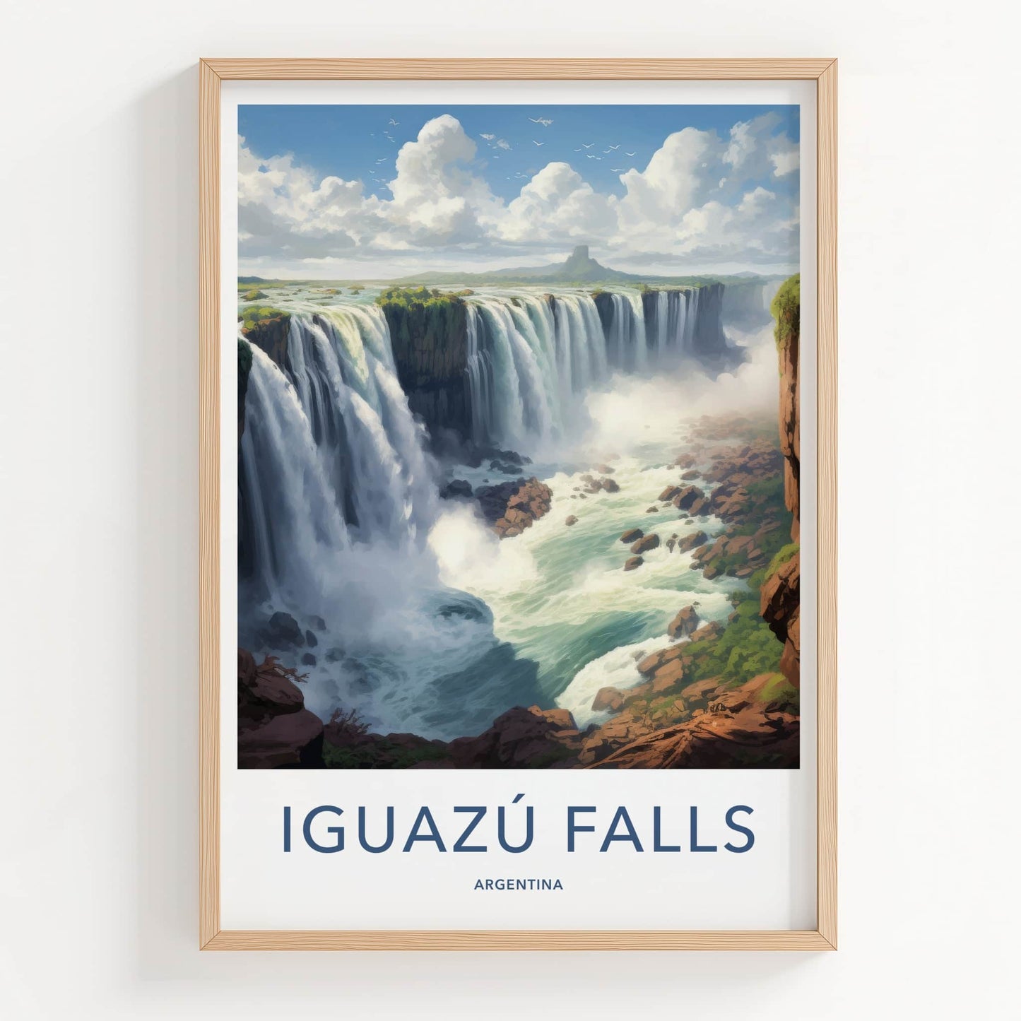 Iguazu Falls Poster - Argentina Travel Art - Cascading Water Green Home Decor