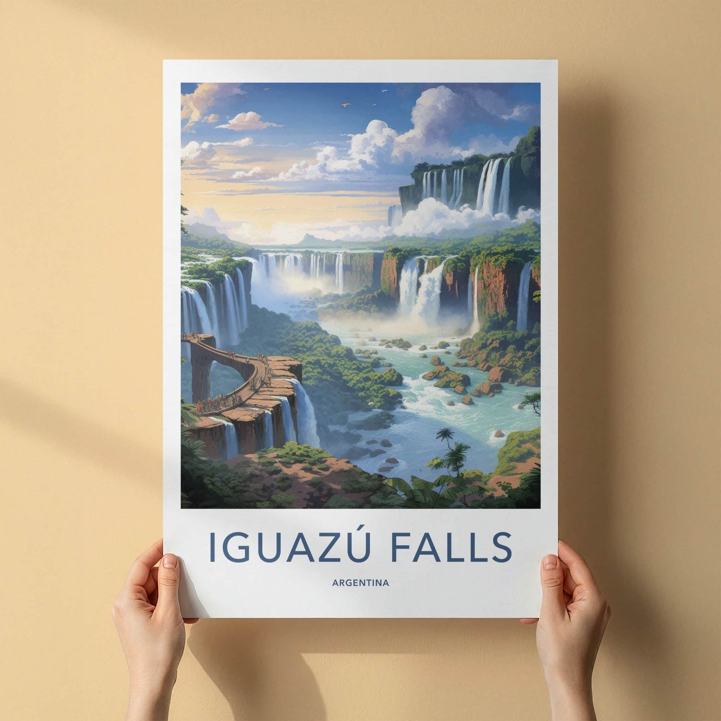 Iguazu Falls Poster - Argentina Travel Art - Misty Jungle Waterfalls Wall Decor
