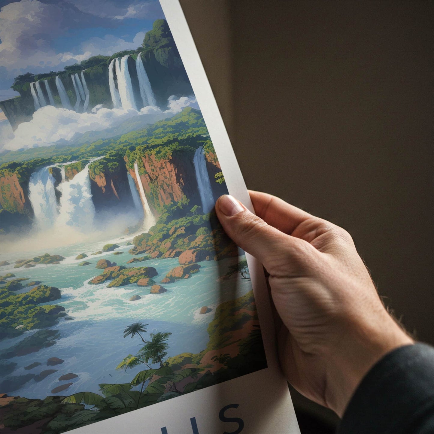 Iguazu Falls Poster - Argentina Travel Art - Misty Jungle Waterfalls Wall Decor