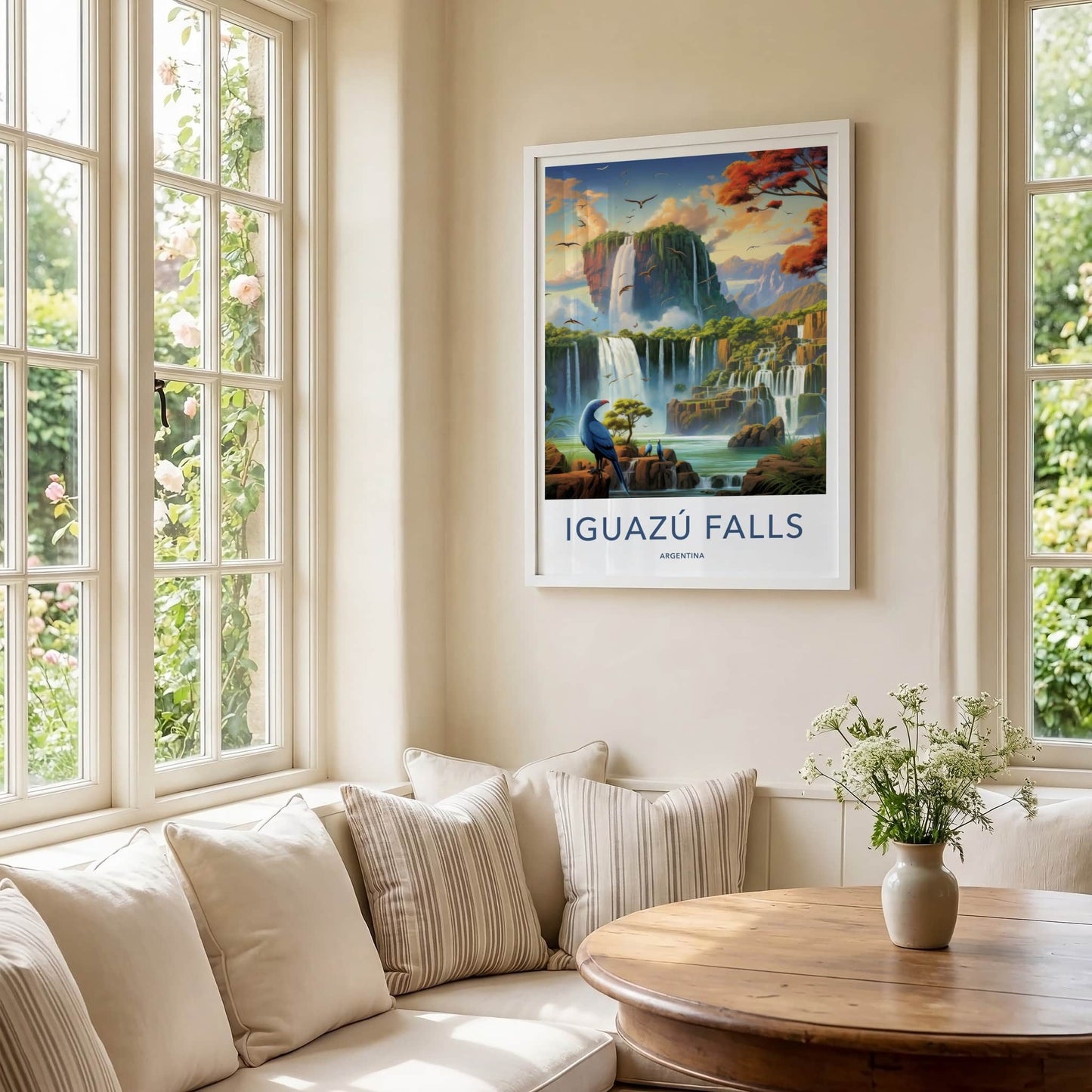 Iguazu Falls Poster - Argentina Travel Art - Tropical Waterfall Birds Wall Decor