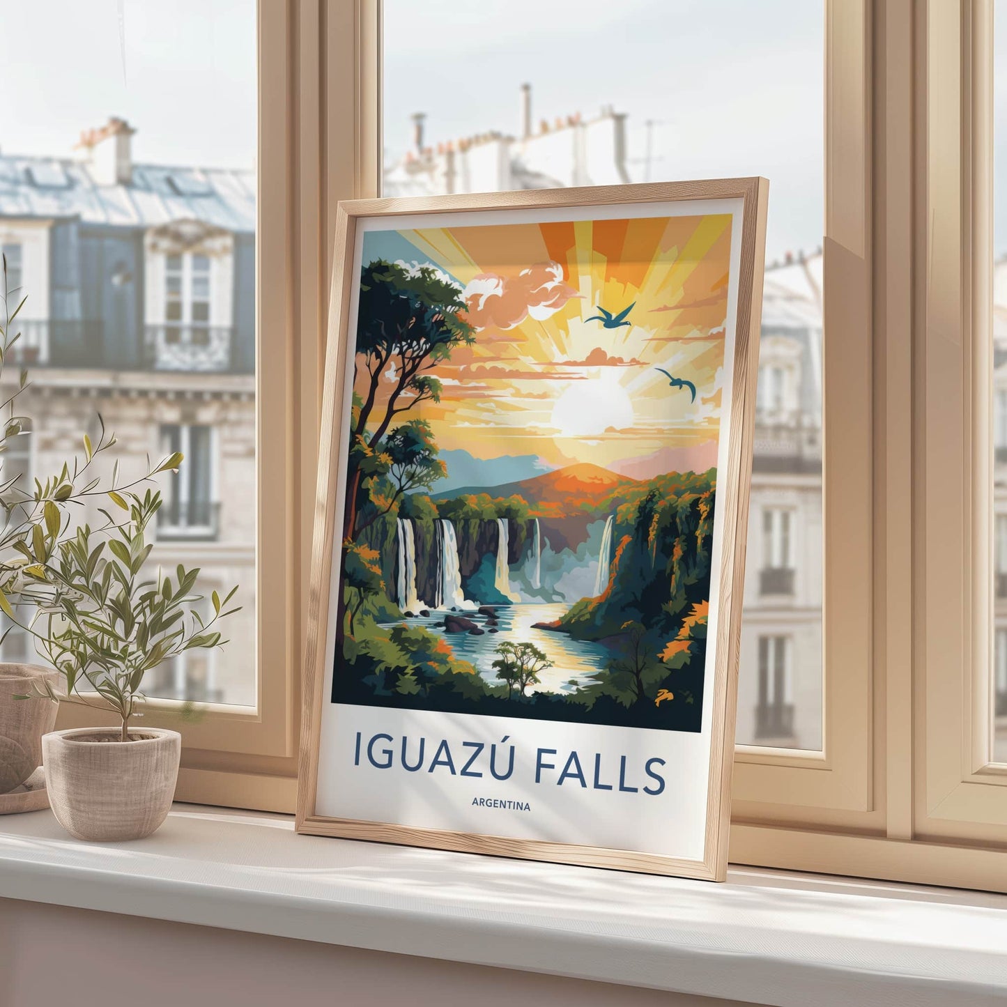 Iguazu Falls Poster - Argentina Travel Art - Vibrant Falls Birds Home Decor