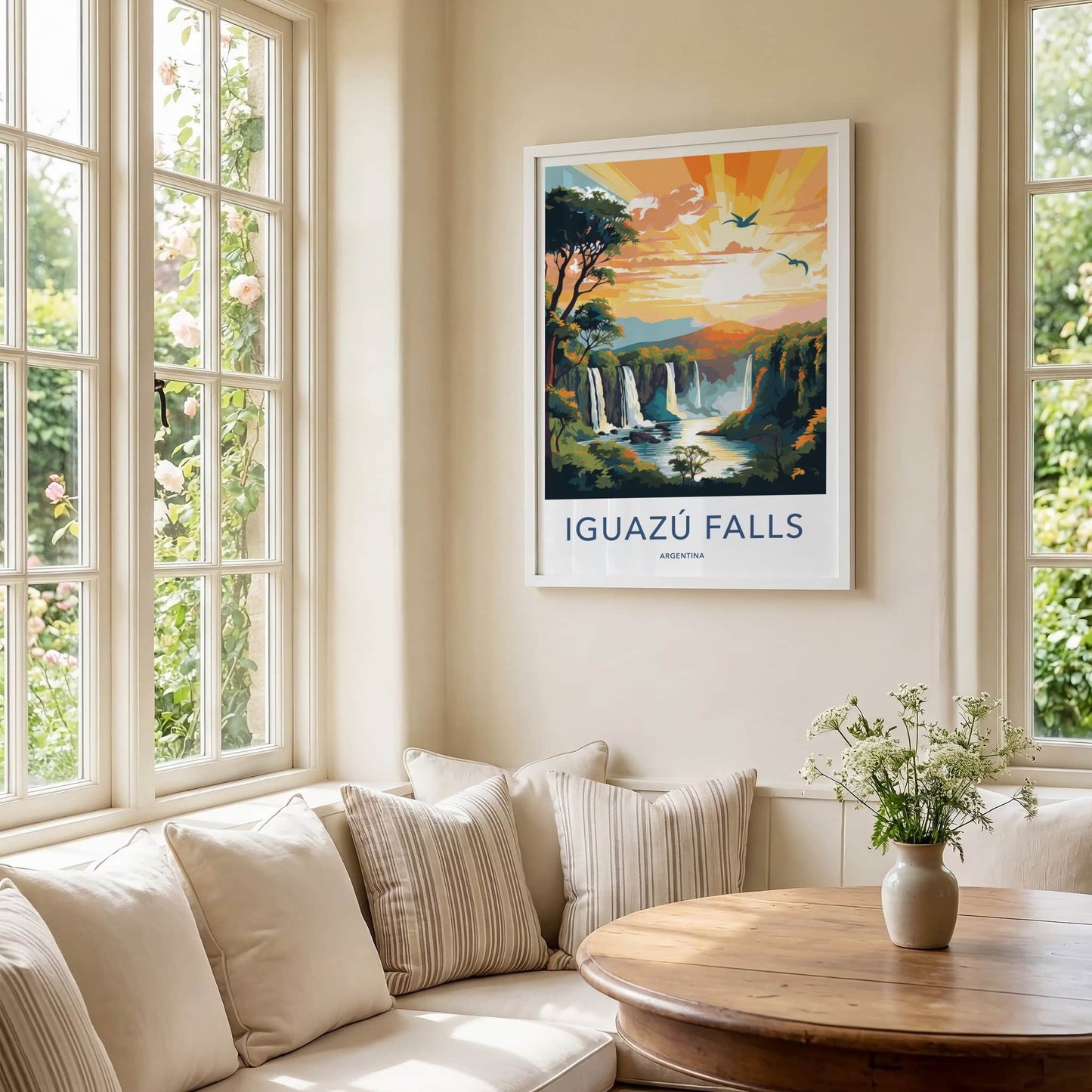 Iguazu Falls Poster - Argentina Travel Art - Vibrant Falls Birds Home Decor