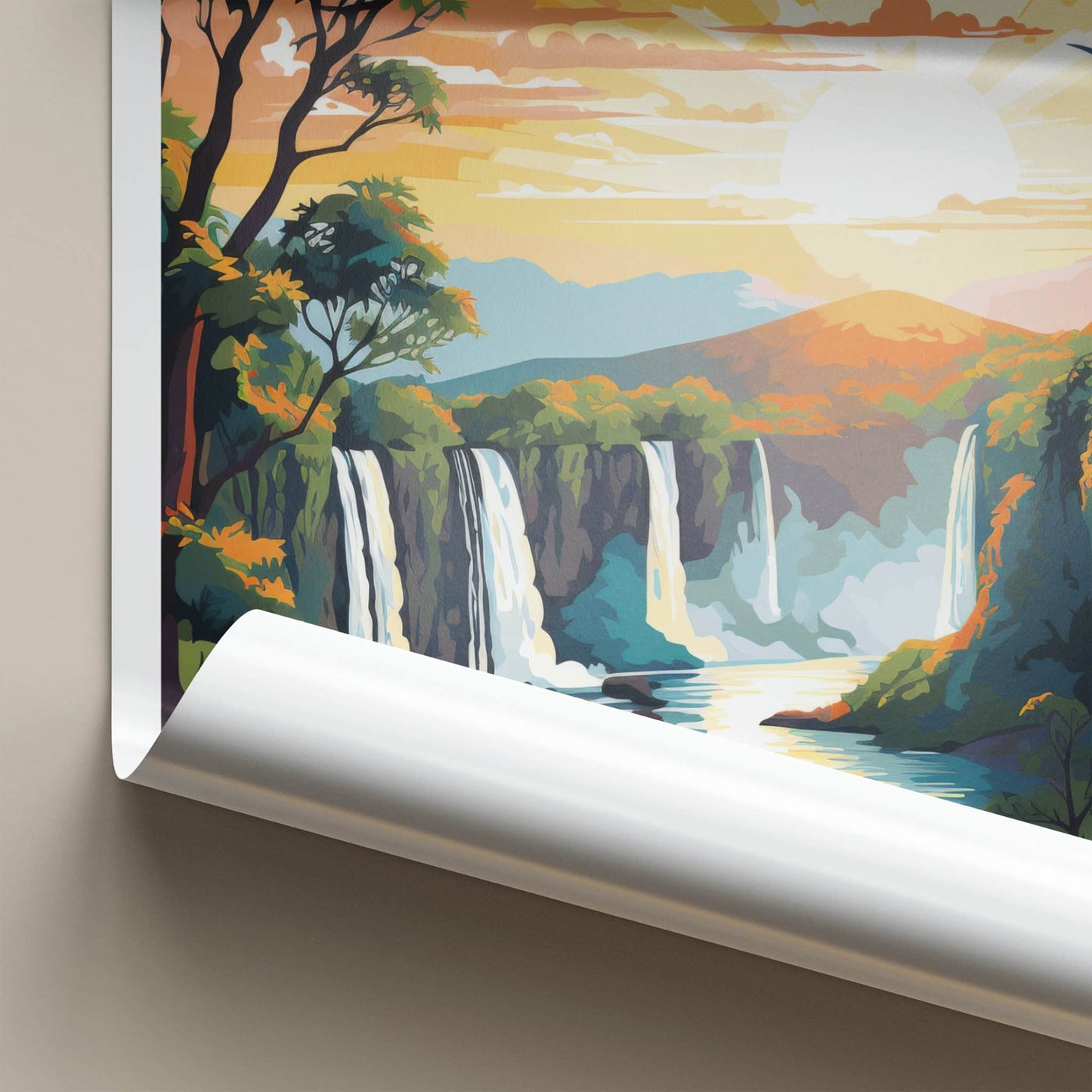 Iguazu Falls Poster - Argentina Travel Art - Vibrant Falls Birds Home Decor