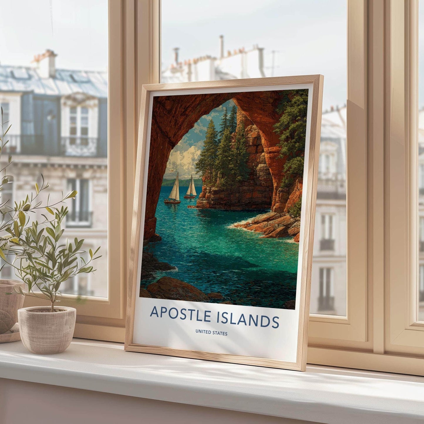 Apostle Islands Poster - Wisconsin Travel Art - Rocky Arch Sailboats Travel Decor