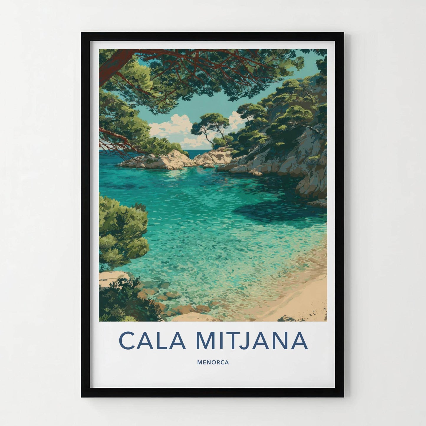 Cala Mitjana Poster - Spain Travel Art - Clear Blue Cove Wall Decor