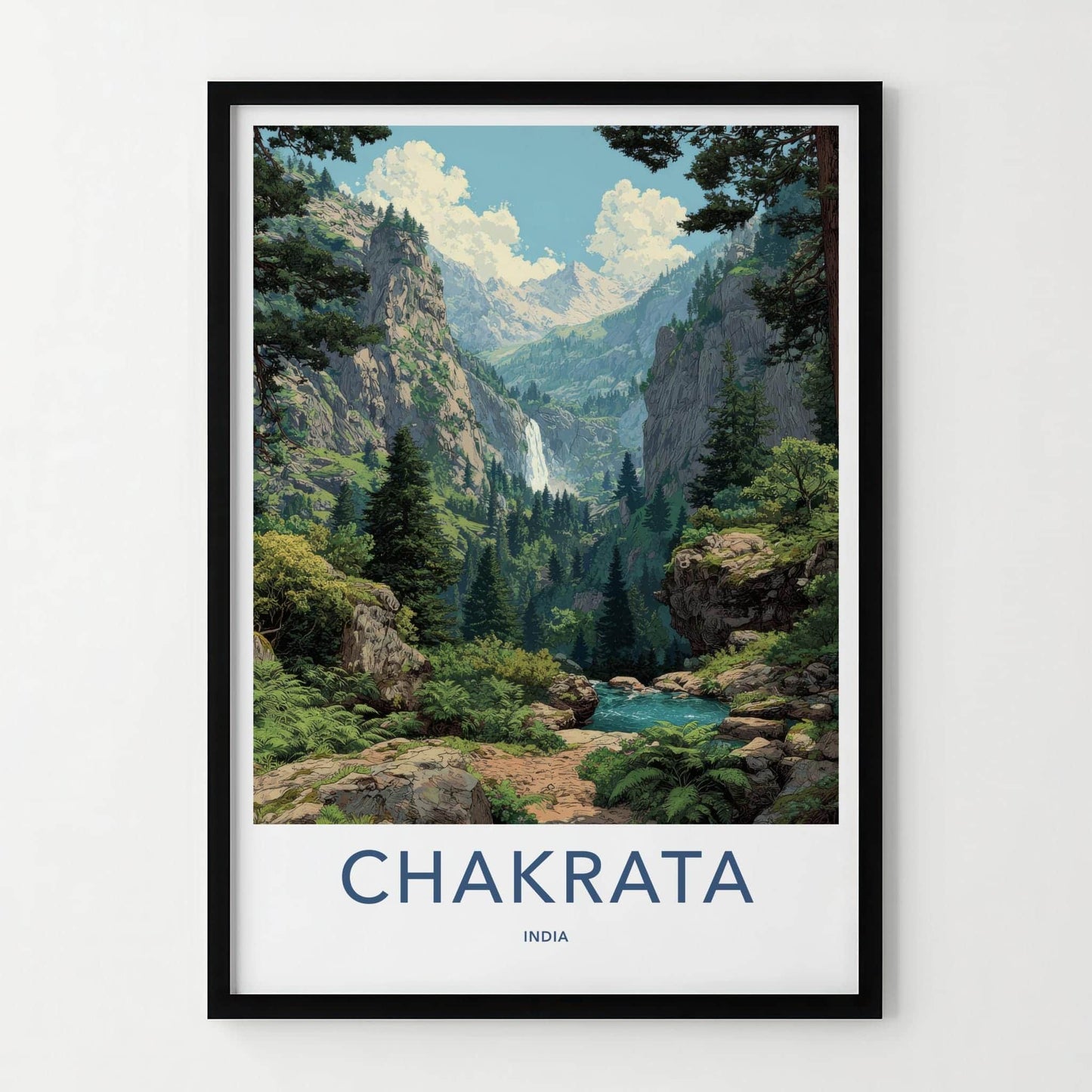 Chakrata Poster - India Travel Art - Uttarakhand Lush Valley Waterfall Wall Decor
